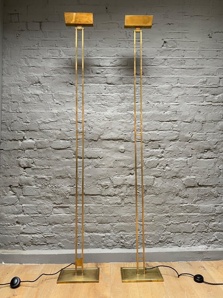 Pair of Tall French Brass Uplighter Floor Lamps For Sale at 1stDibs