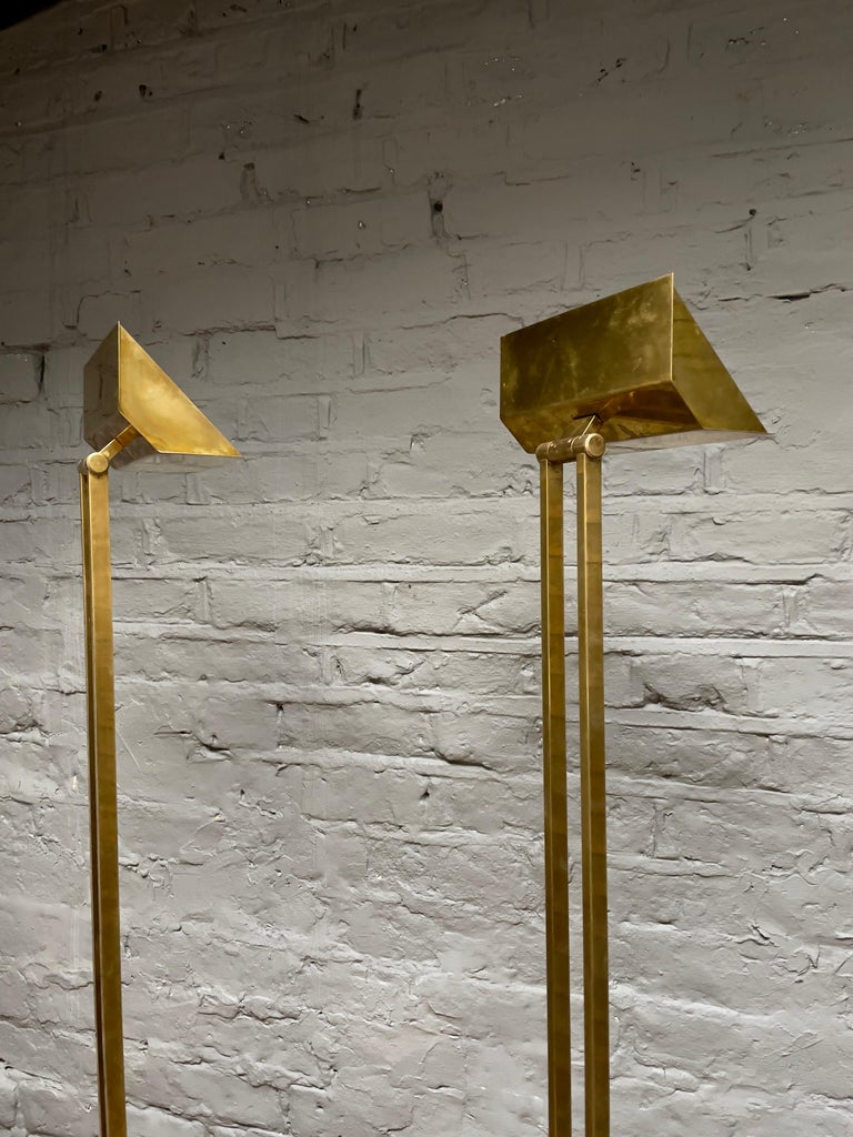 Pair of Tall French Brass Uplighter Floor Lamps For Sale at 1stDibs
