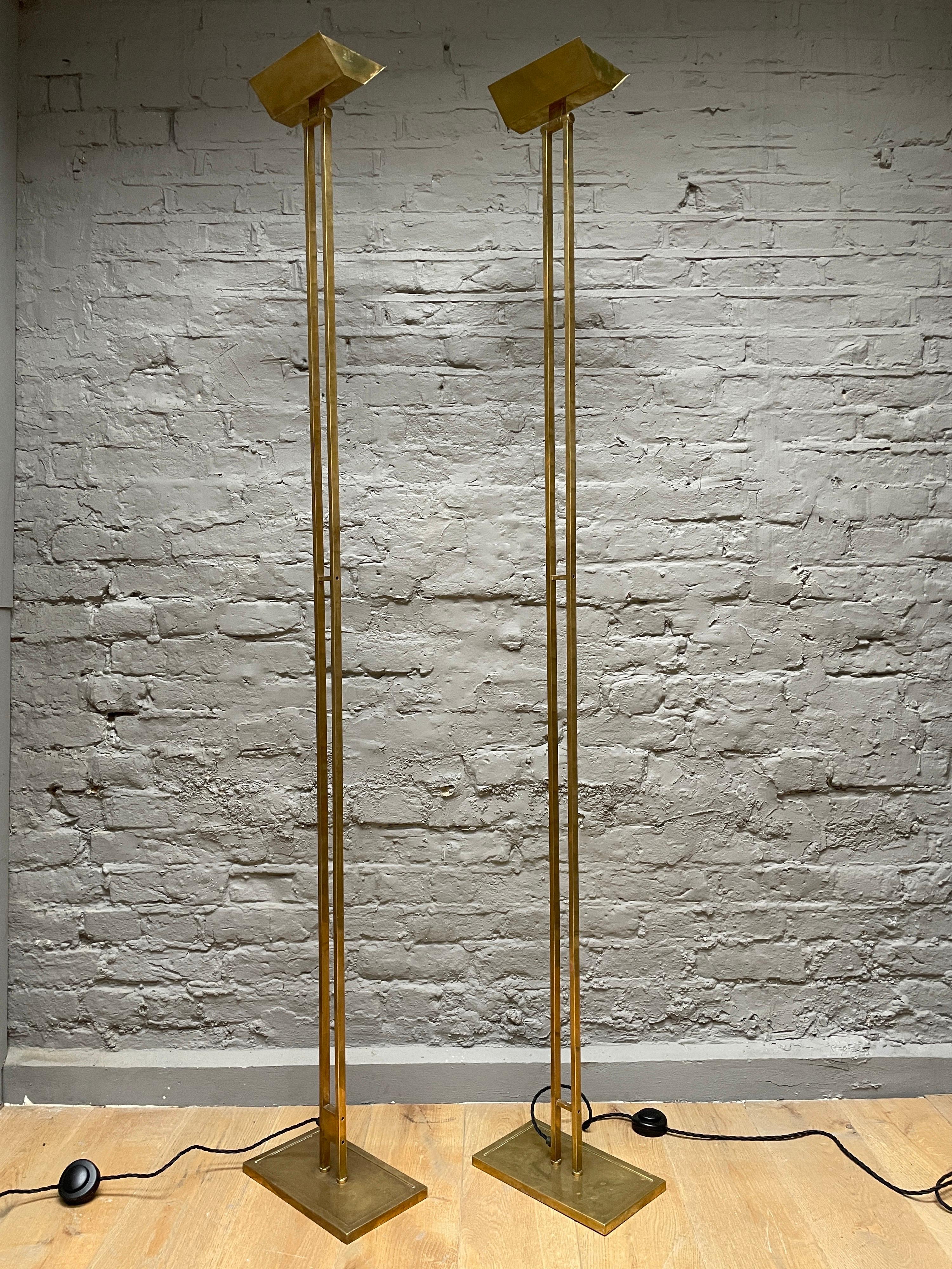 Pair of Tall French Brass Uplighter Floor Lamps 1