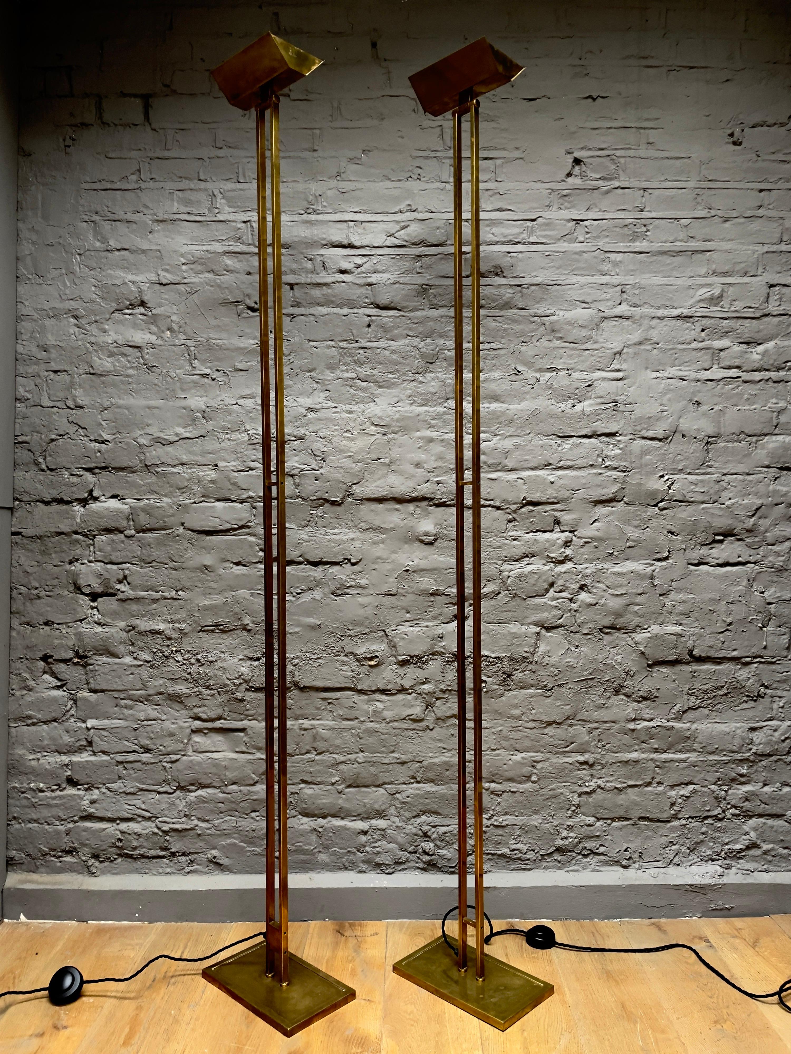 Pair of Tall French Brass Uplighter Floor Lamps 2