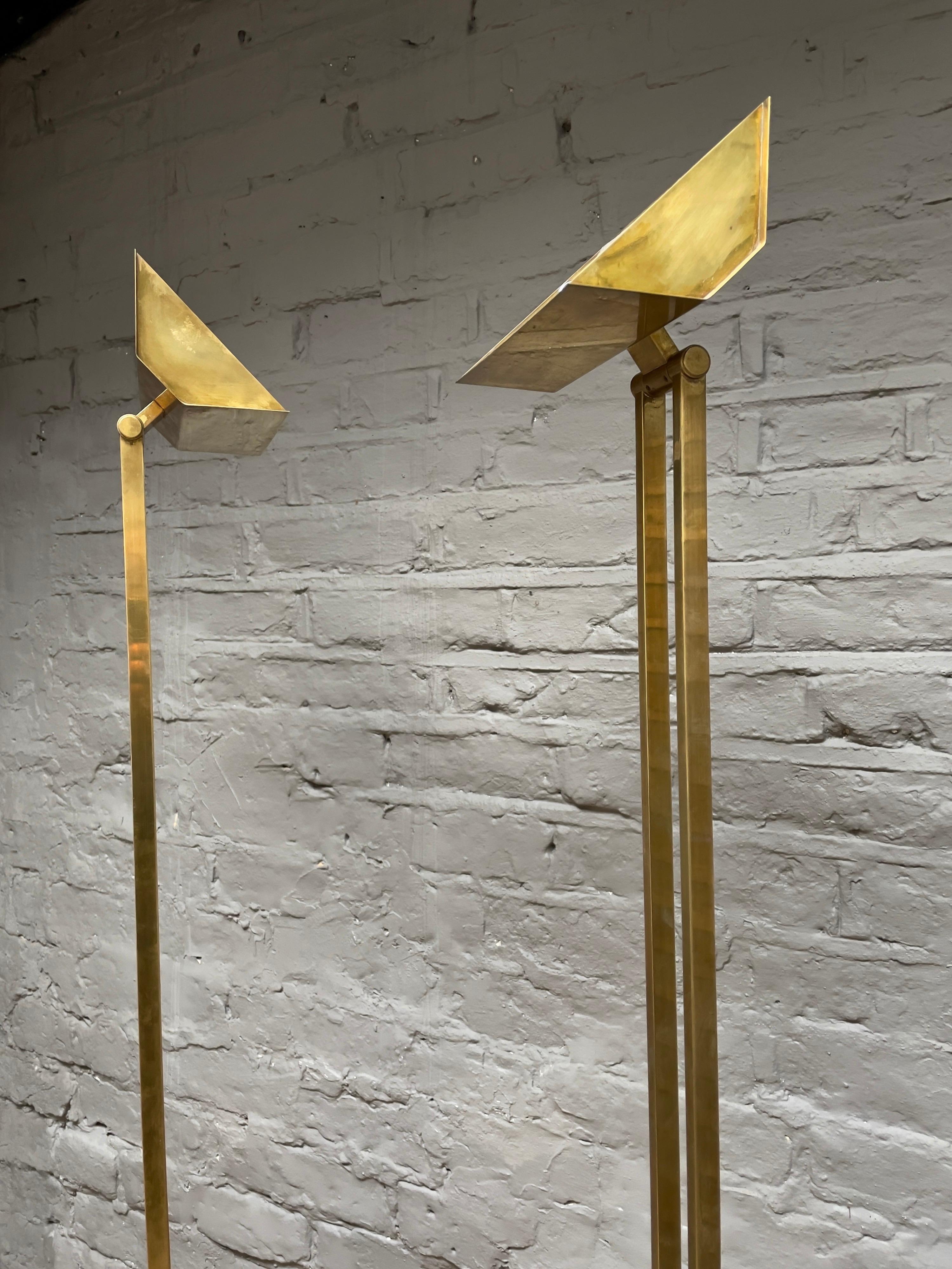 Pair of Tall French Brass Uplighter Floor Lamps 3