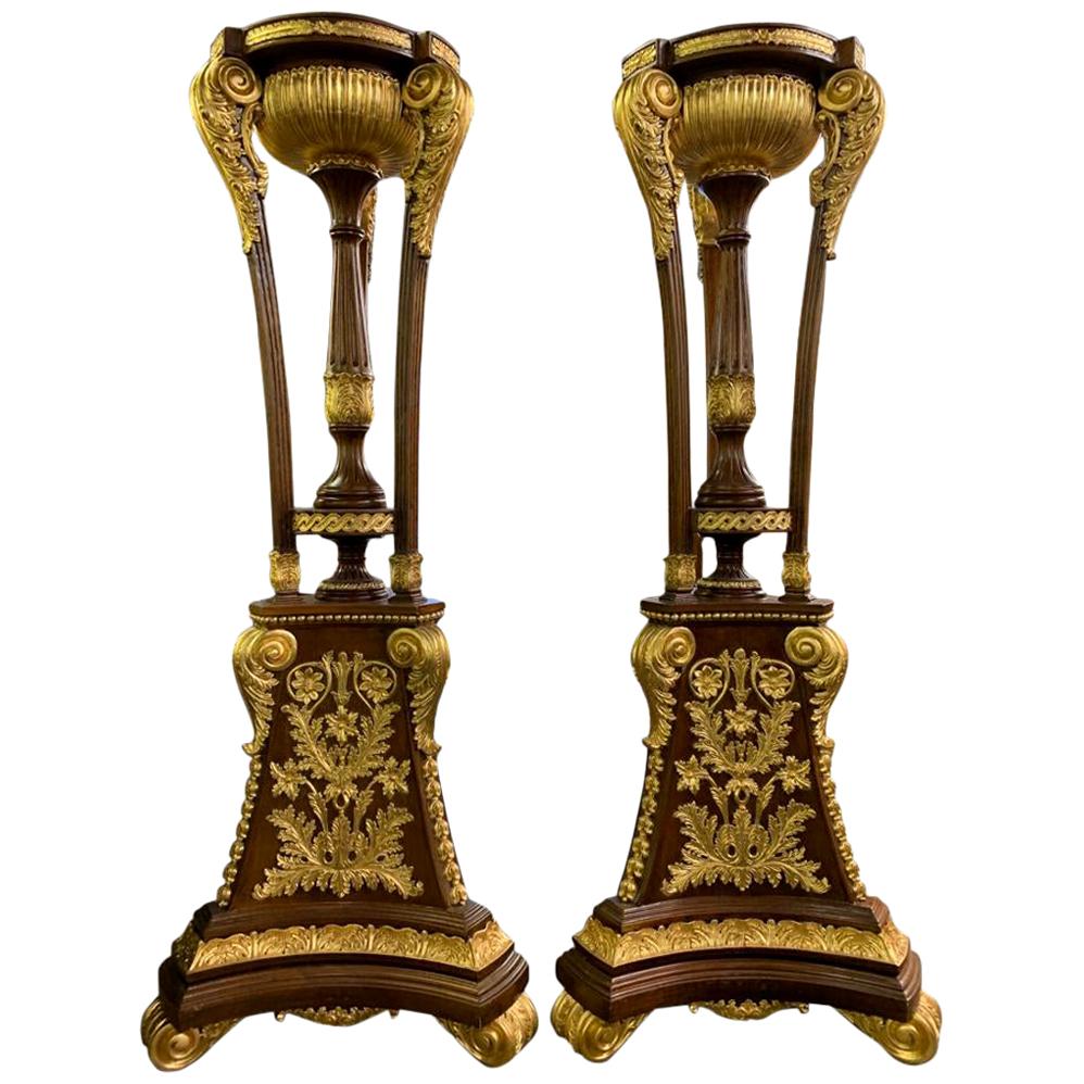 Pair of Tall French Empire Gilt Tocheres Planter Stands, 20th Century For Sale