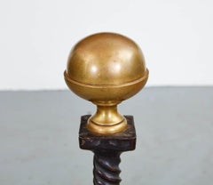 A Pair of Tall Gilded Age Bronze Shield Andirons