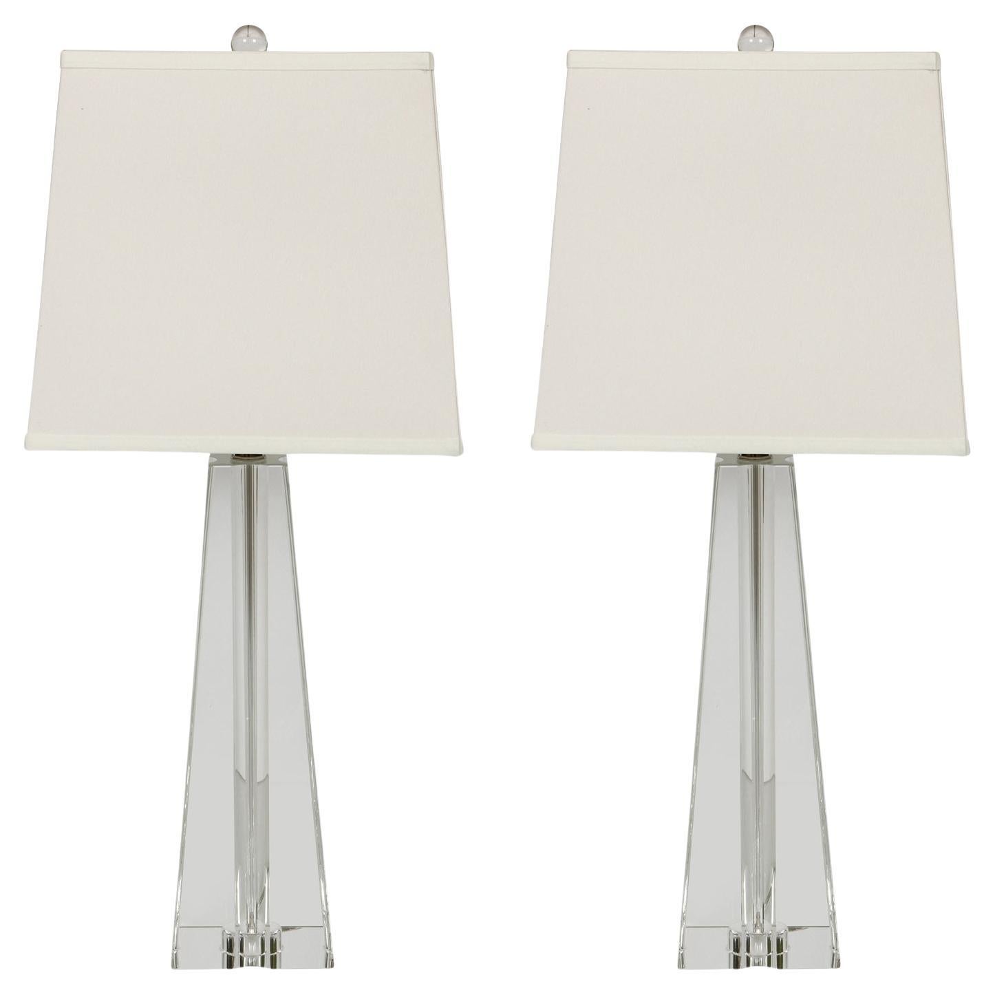A Pair of Tall Glass Faceted Lamps For Sale