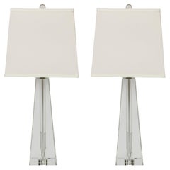 A Pair of Tall Glass Faceted Lamps