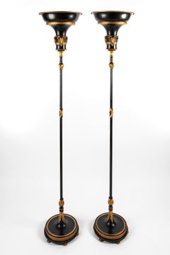 A Pair of Tall Hollywood Regency Bronze Floor Lamps