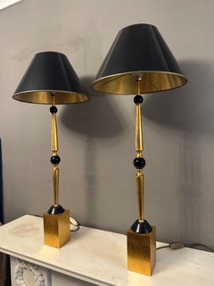 A Pair Of Tall Italian Gilt Brass Table Lamps