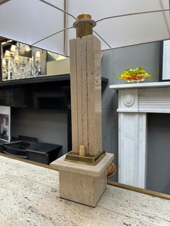A Pair Of Tall Italian Travertine and Brass Table Lamps