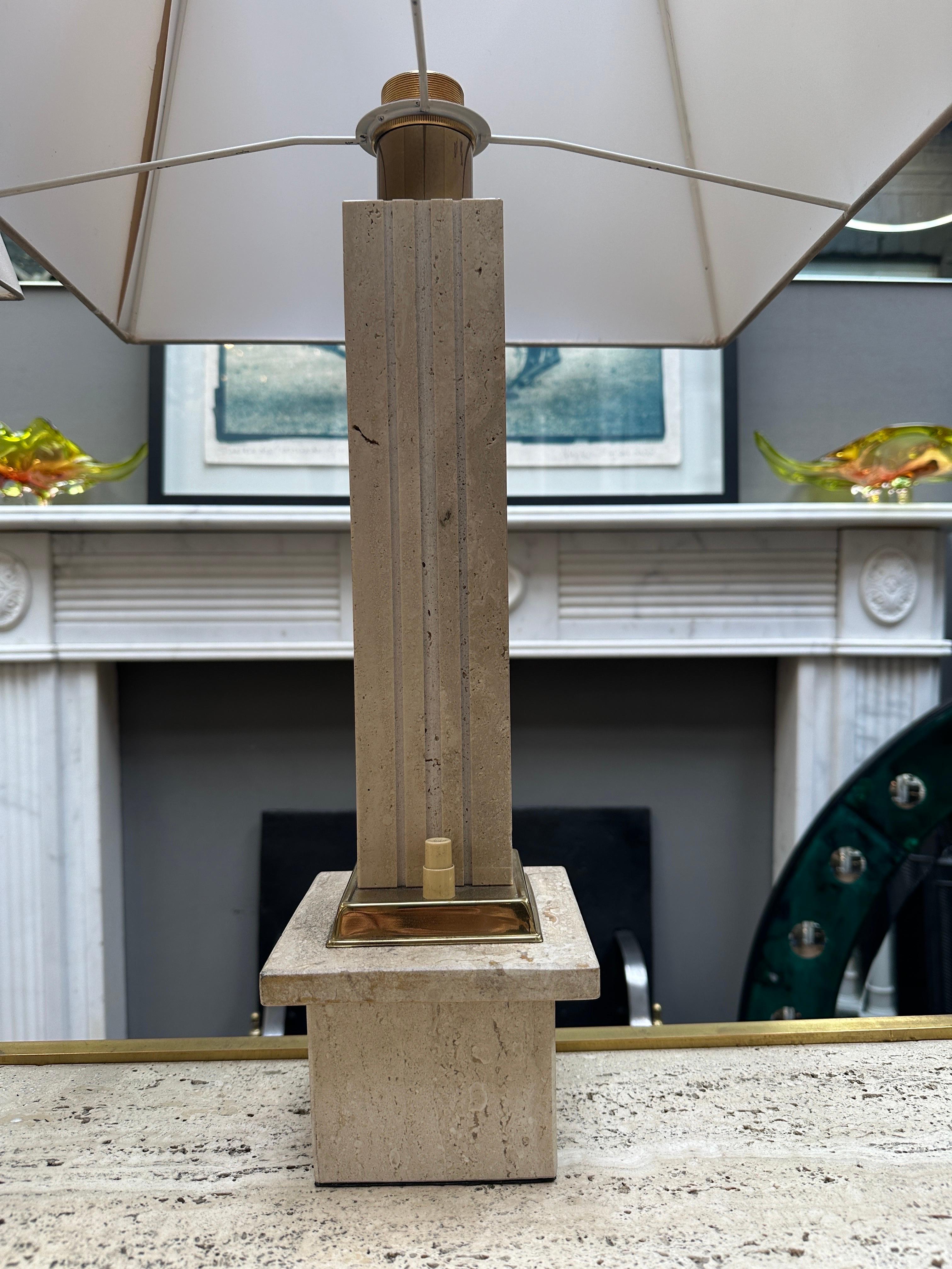A Pair Of Tall Italian Travertine and Brass Table Lamps  In Good Condition For Sale In London, GB