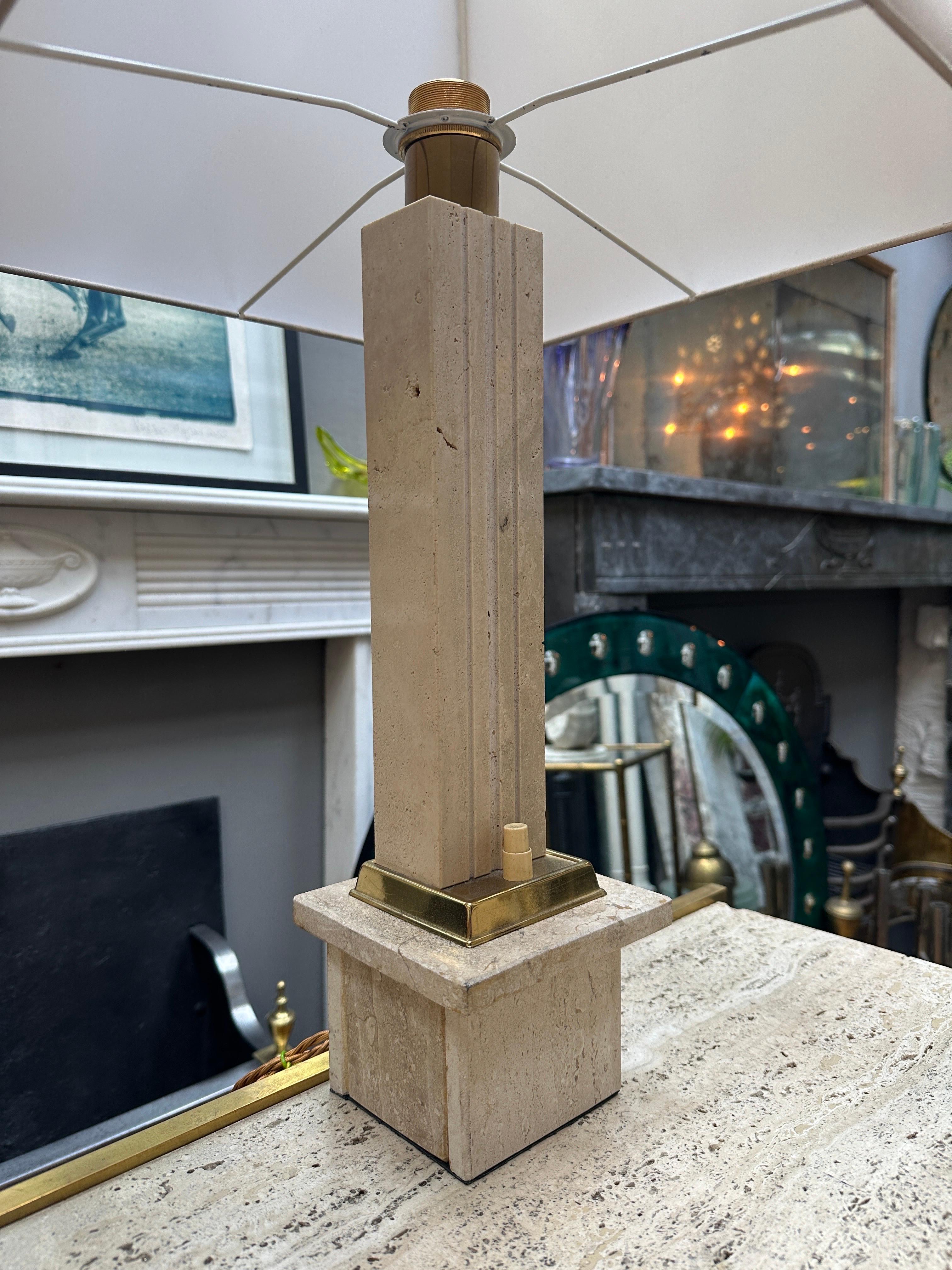 A Pair Of Tall Italian Travertine and Brass Table Lamps  For Sale 3