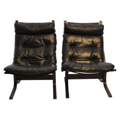 Pair of Tall Siesta Easy Chairs of Black Leather by Ingmar Relling, 1960s