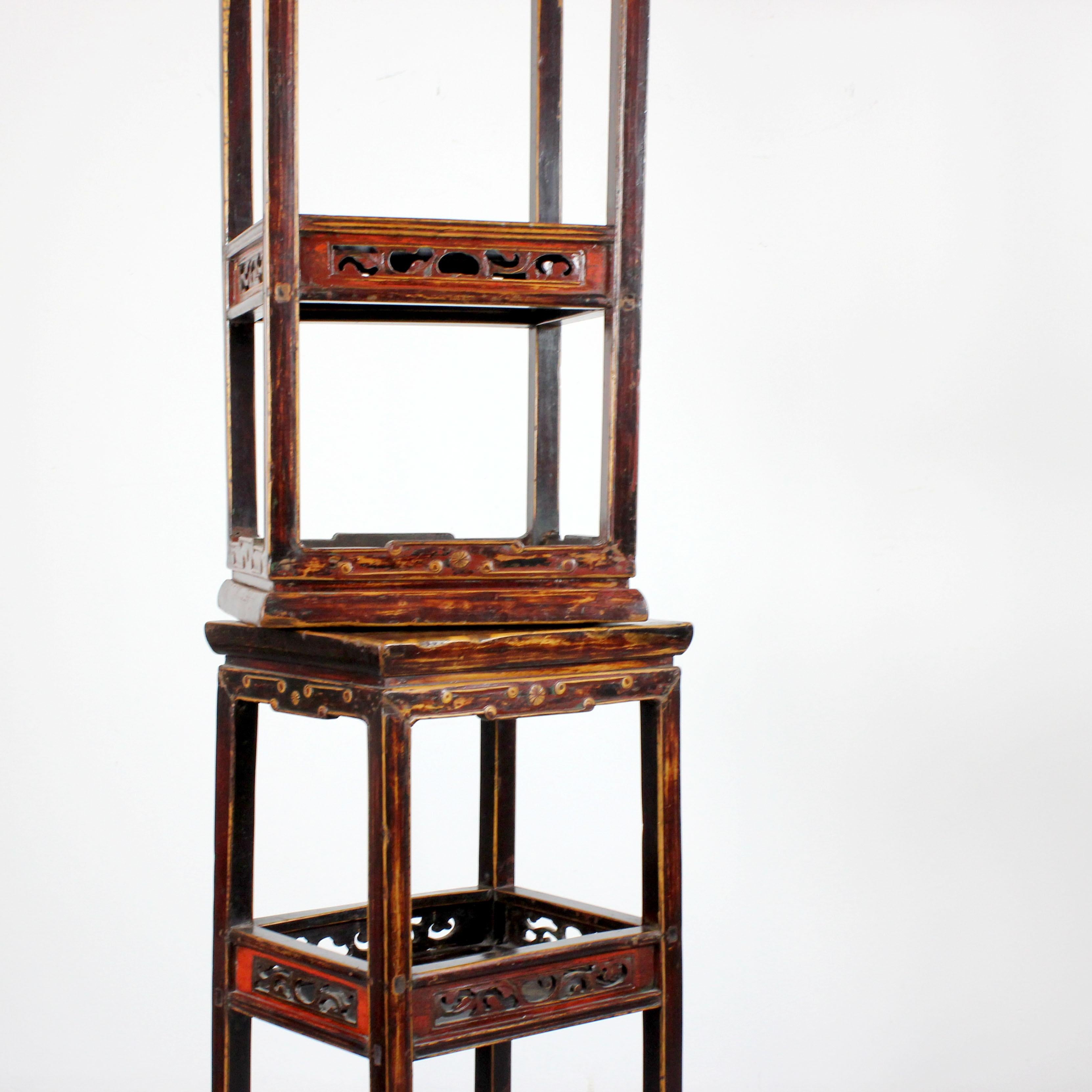 Wood A pair of tall tables, stools, or pedestals crafted from carved and polychromed For Sale