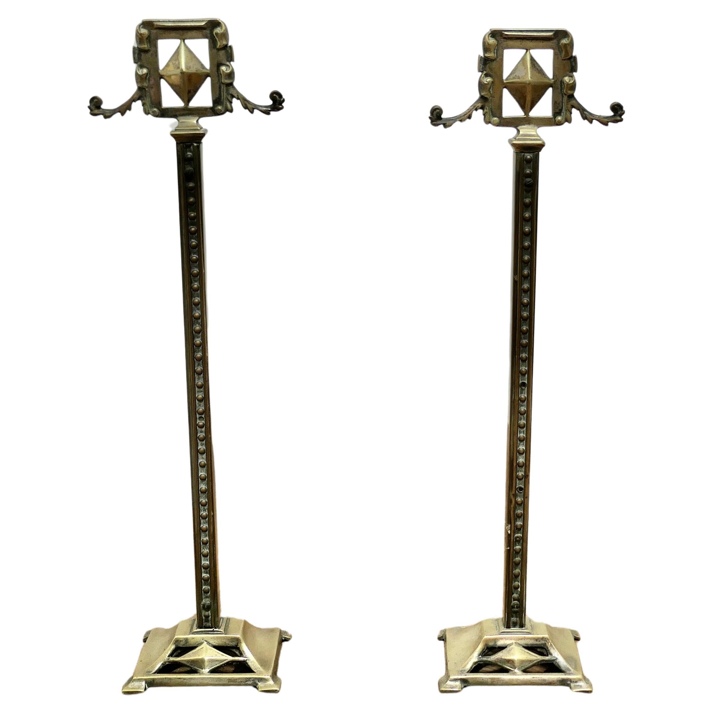 A Pair of Tall Victorian Brass Andirons or Tool Rests    