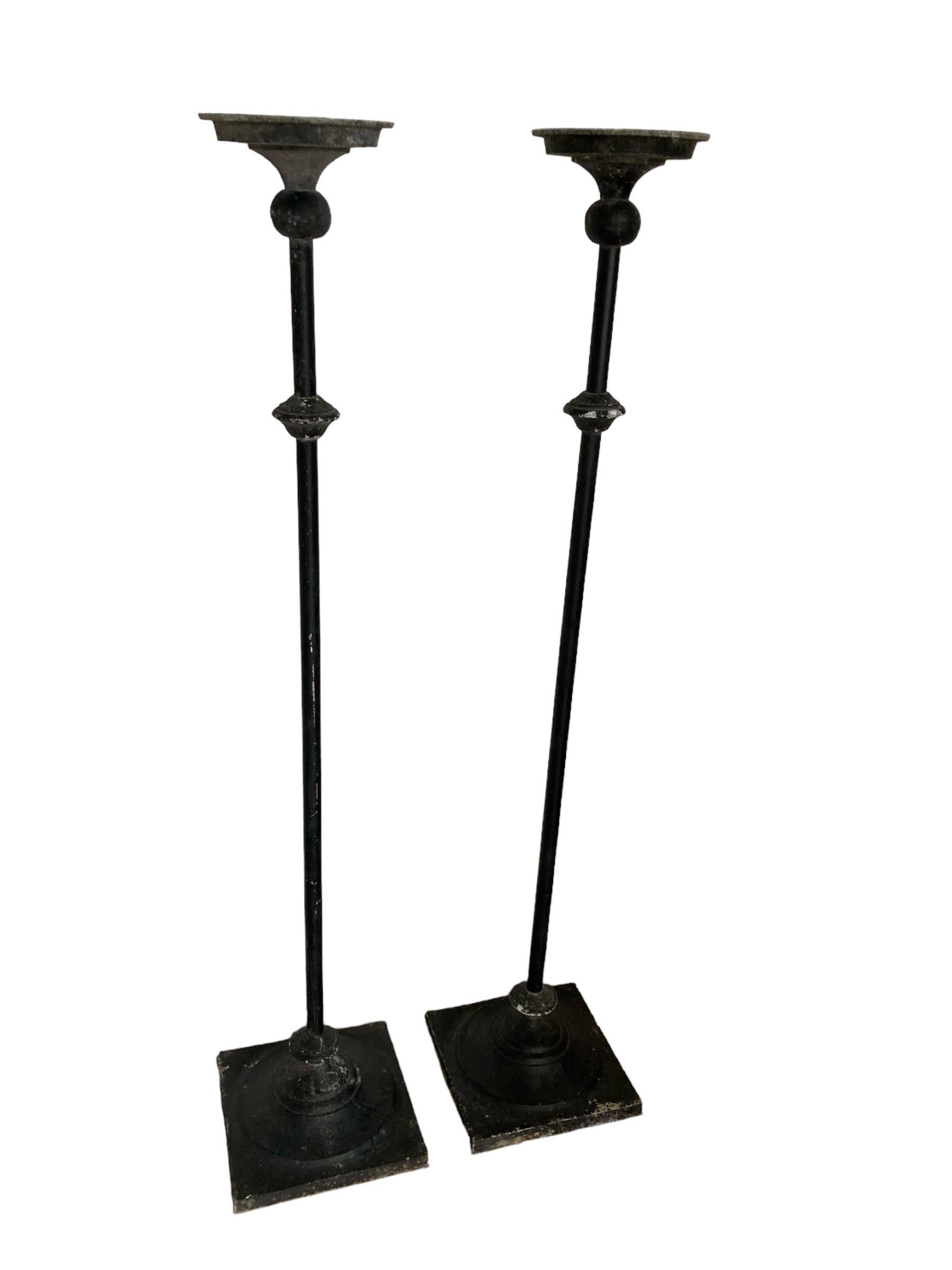 A Pair of Tall Wrought Iron Church Floor Candle Holders Gothic Style For Sale 4