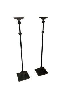 A Pair of Tall Wrought Iron Church Floor Candle Holders Gothic Style