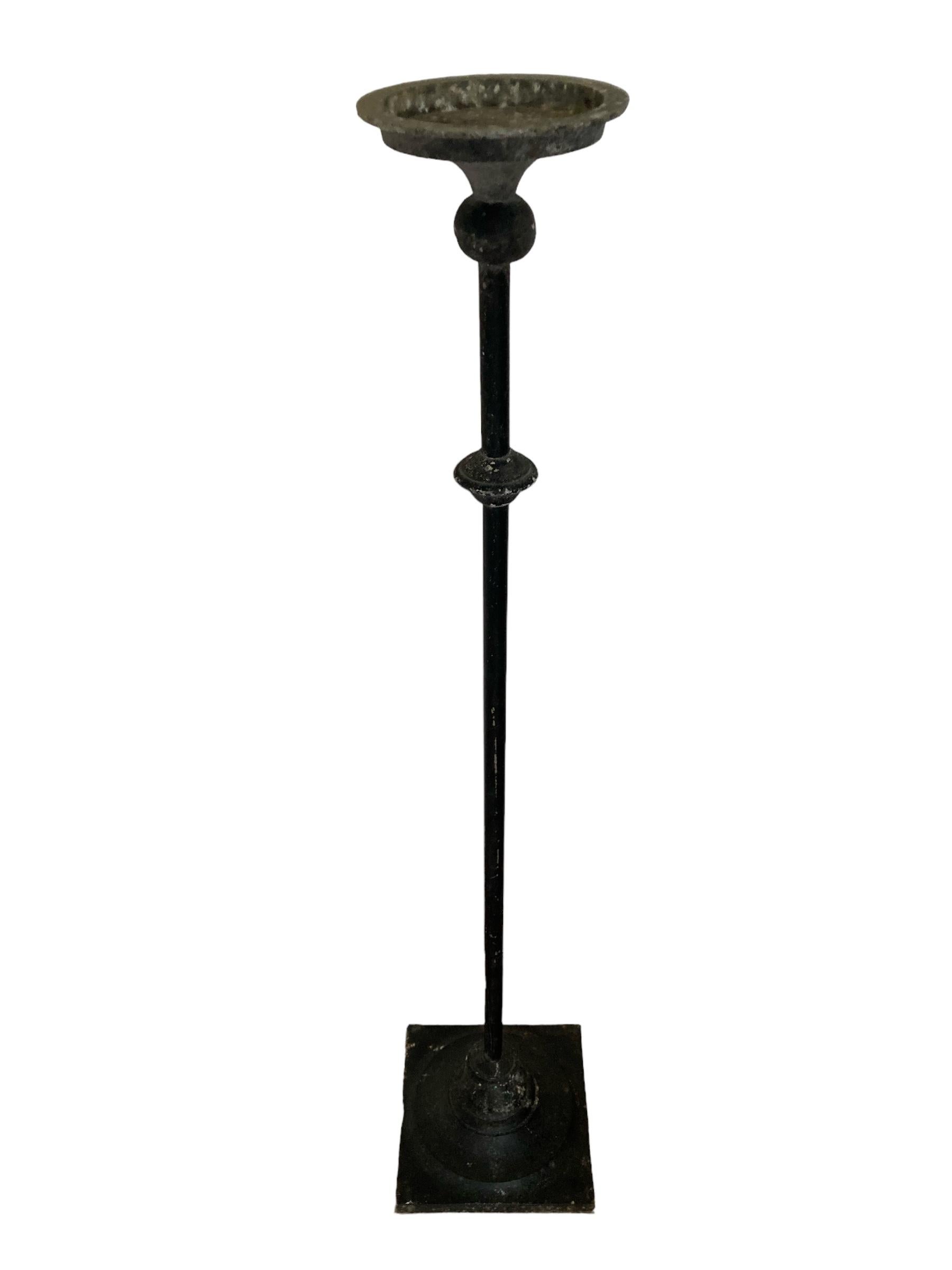 20th Century A Pair of Tall Wrought Iron Church Floor Candle Holders Gothic Style For Sale