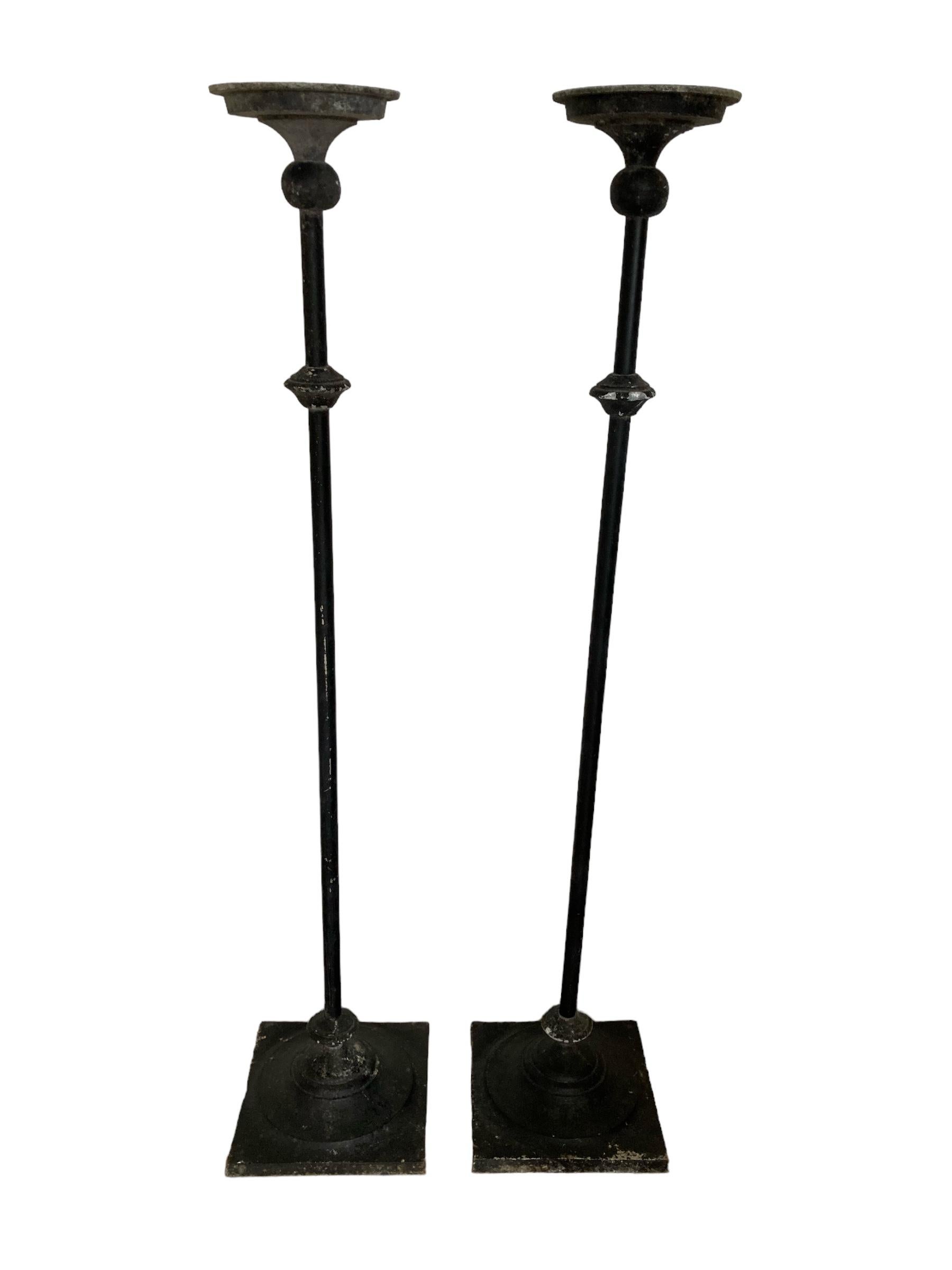 A Pair of Tall Wrought Iron Church Floor Candle Holders Gothic Style For Sale 3
