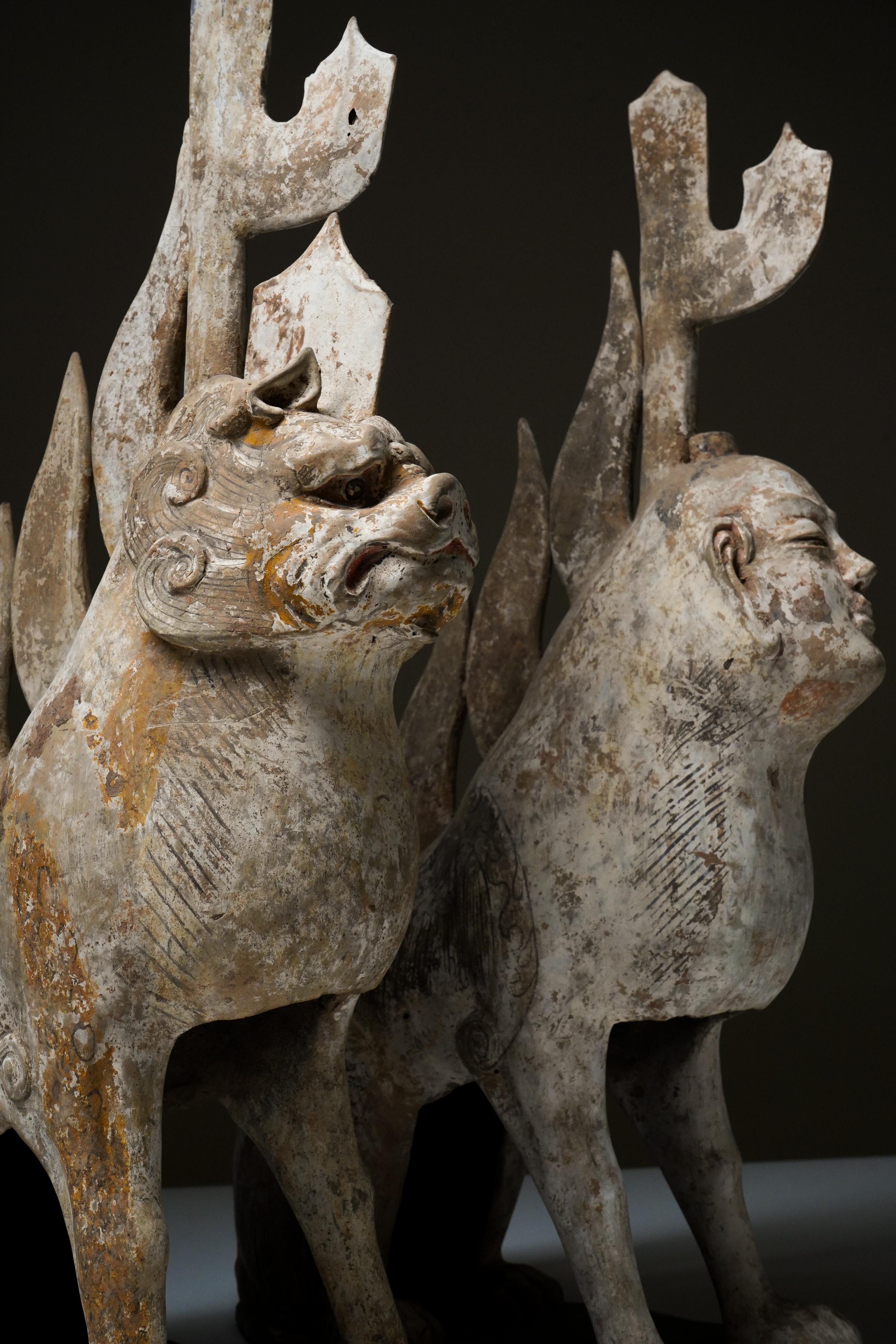 A Pair of Tang Dynasty (618-907 CE) Pottery Earth Spirit Figures For Sale 7