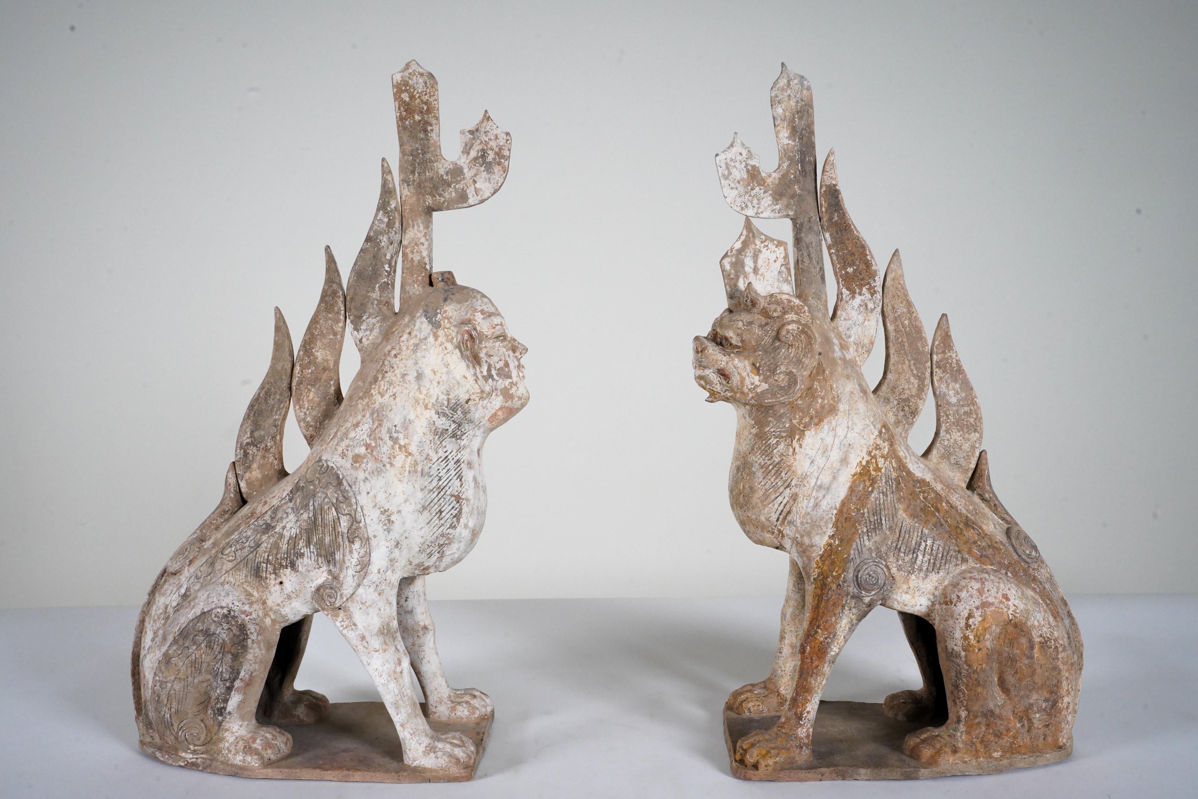A Pair of Tang Dynasty (618-907 CE) Pottery Earth Spirit Figures For Sale 8