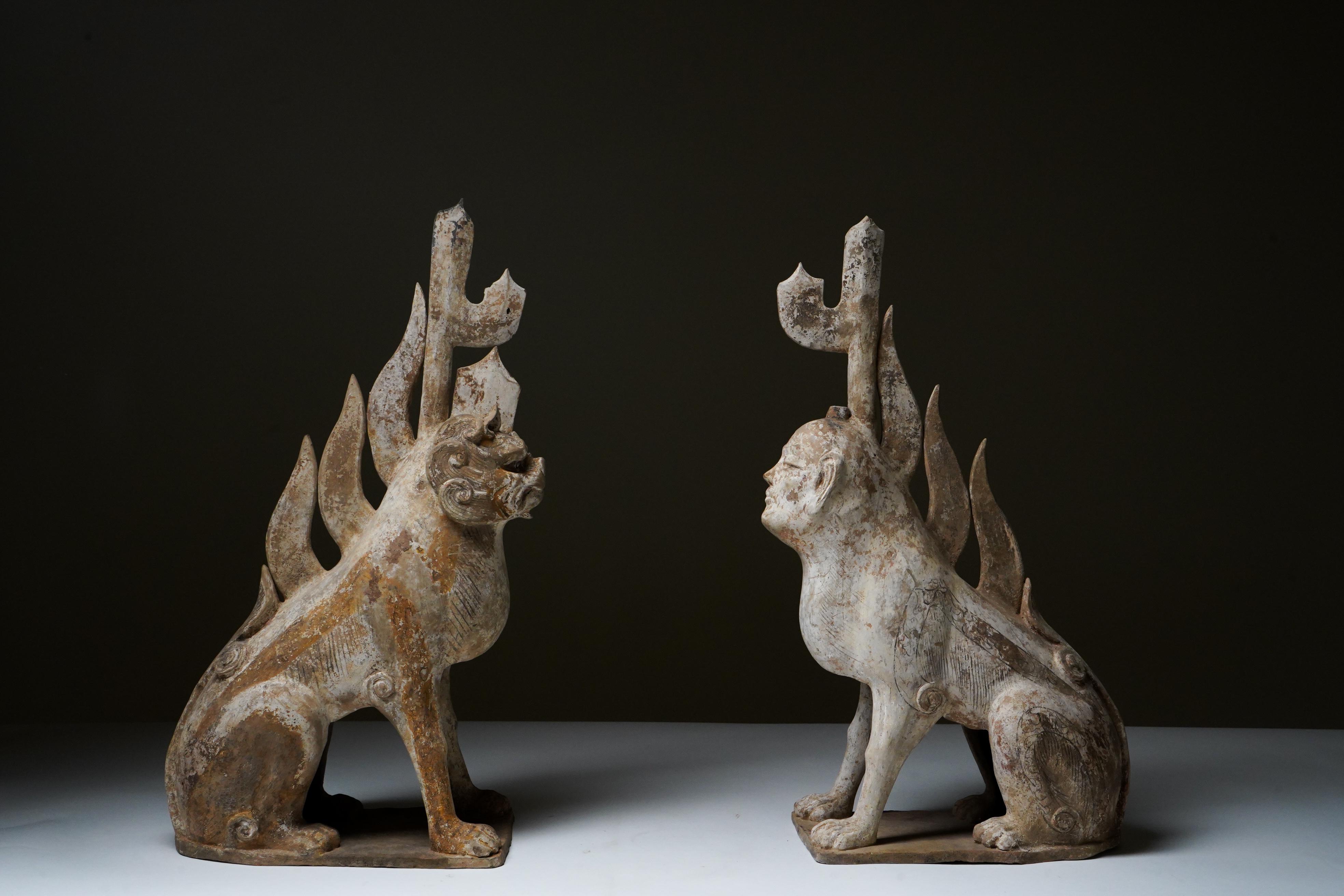 18th Century and Earlier A Pair of Tang Dynasty (618-907 CE) Pottery Earth Spirit Figures For Sale