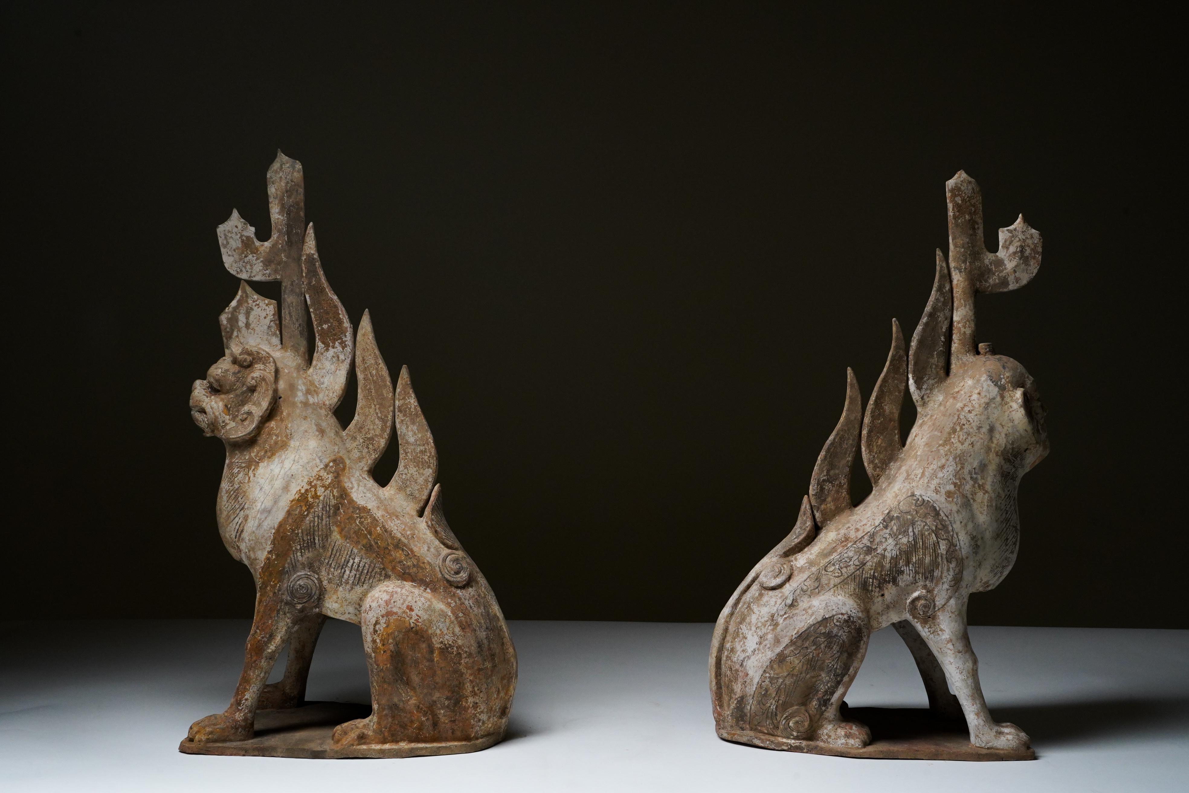 Terracotta A Pair of Tang Dynasty (618-907 CE) Pottery Earth Spirit Figures For Sale