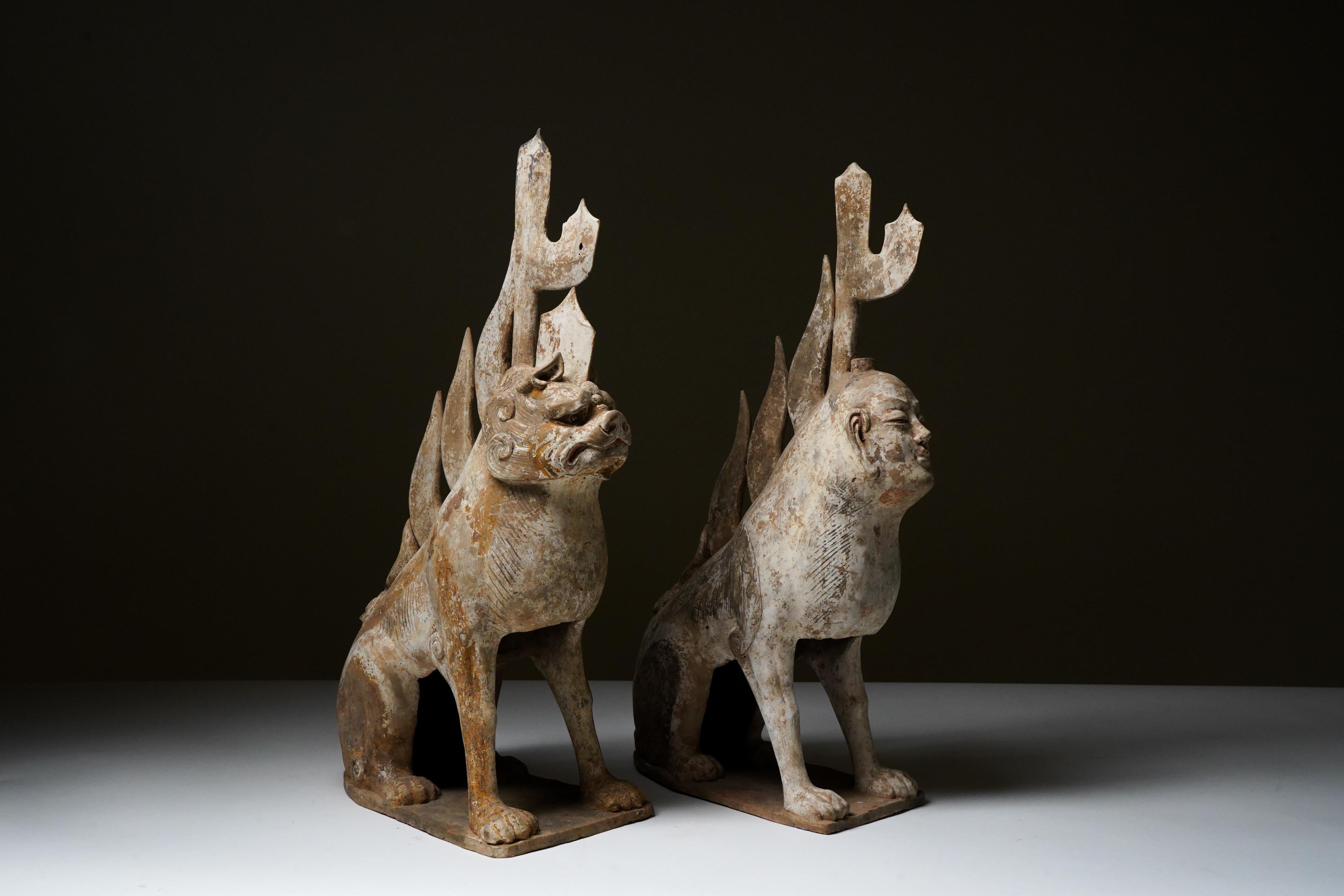 A Pair of Tang Dynasty (618-907 CE) Pottery Earth Spirit Figures For Sale 1