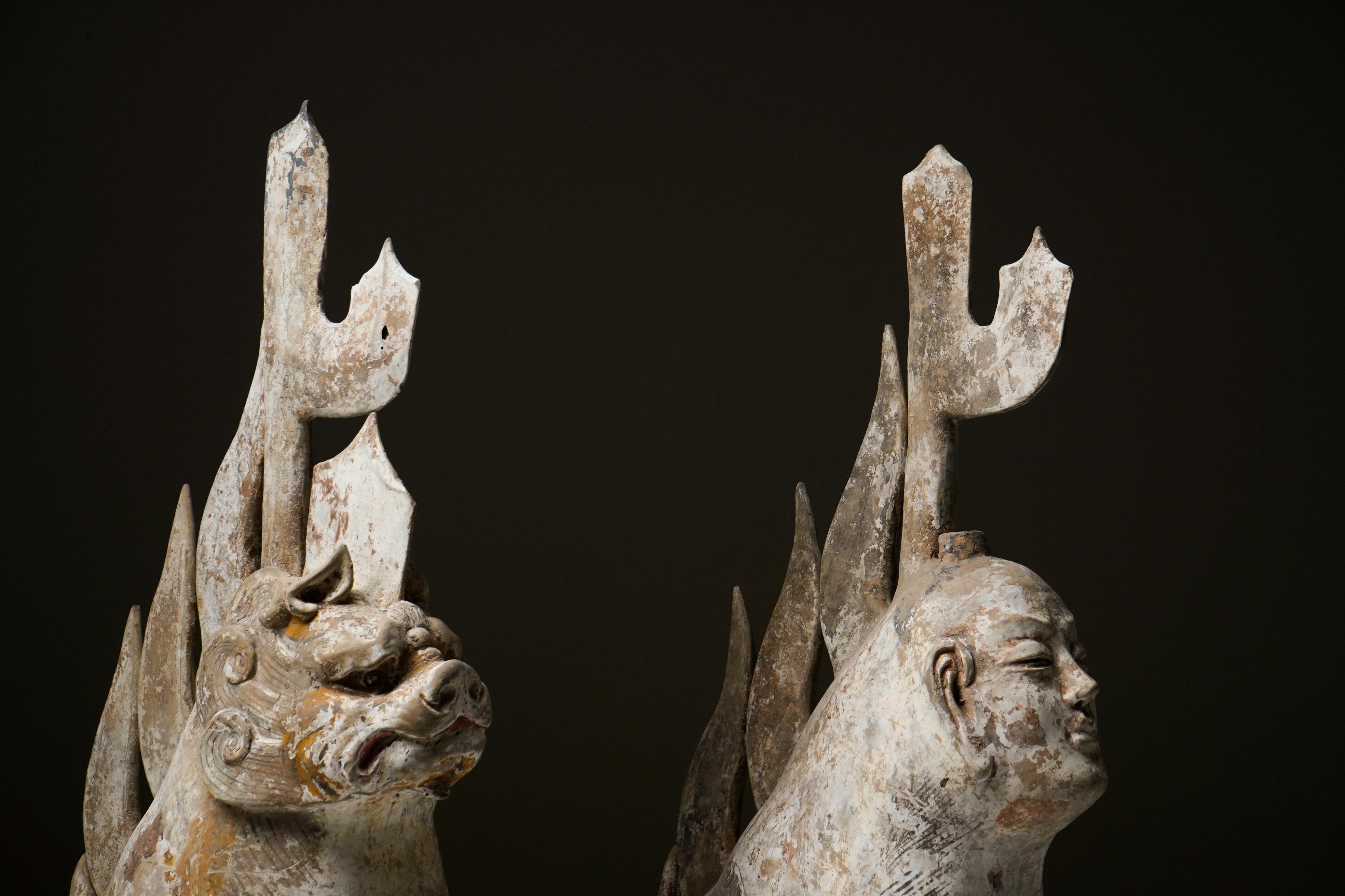 A Pair of Tang Dynasty (618-907 CE) Pottery Earth Spirit Figures For Sale 2