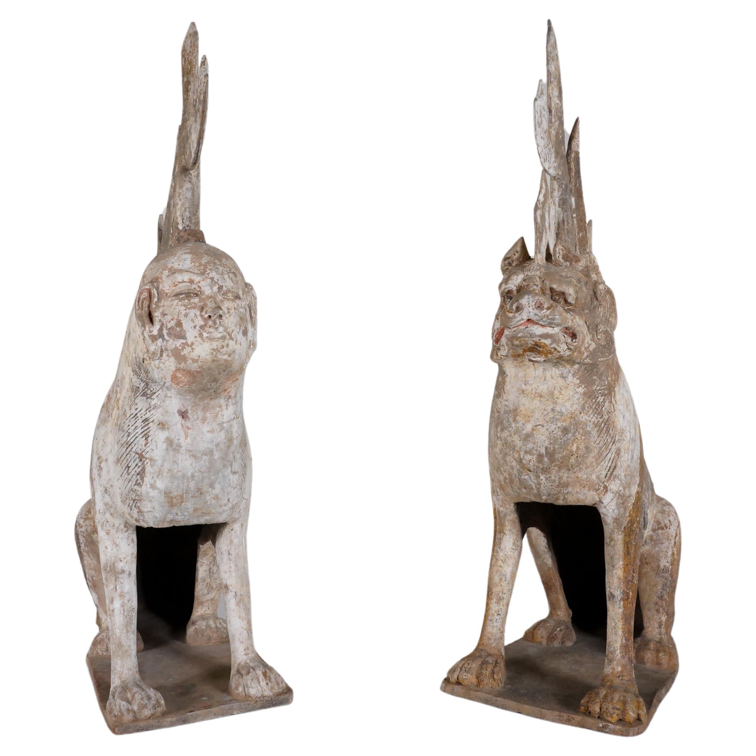A Pair of Tang Dynasty (618-907 CE) Pottery Earth Spirit Figures For Sale