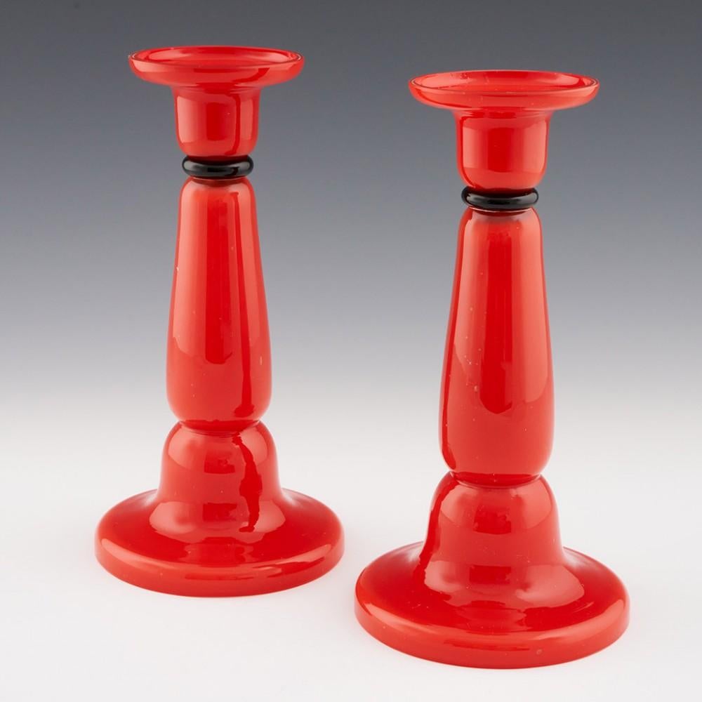 A Pair Of Czech Tango Glass Candlesticks made 1930-40, probably by Franz Welz, Wirek, Now southern Poland.

Restoration : None
Weight : 834grams

