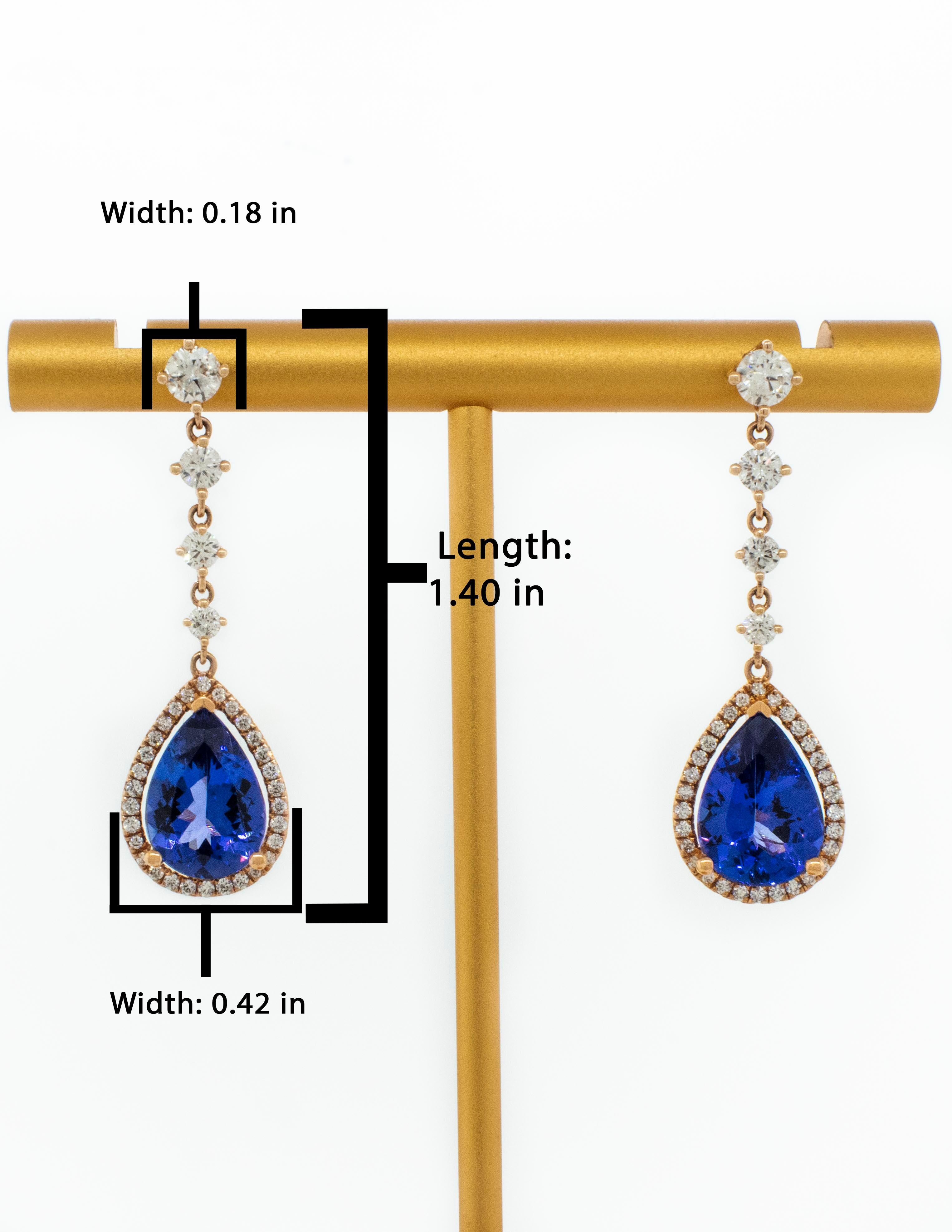 Donna Un paio di orecchini a goccia con tanzanite e diamanti in oro rosa 14k in vendita
