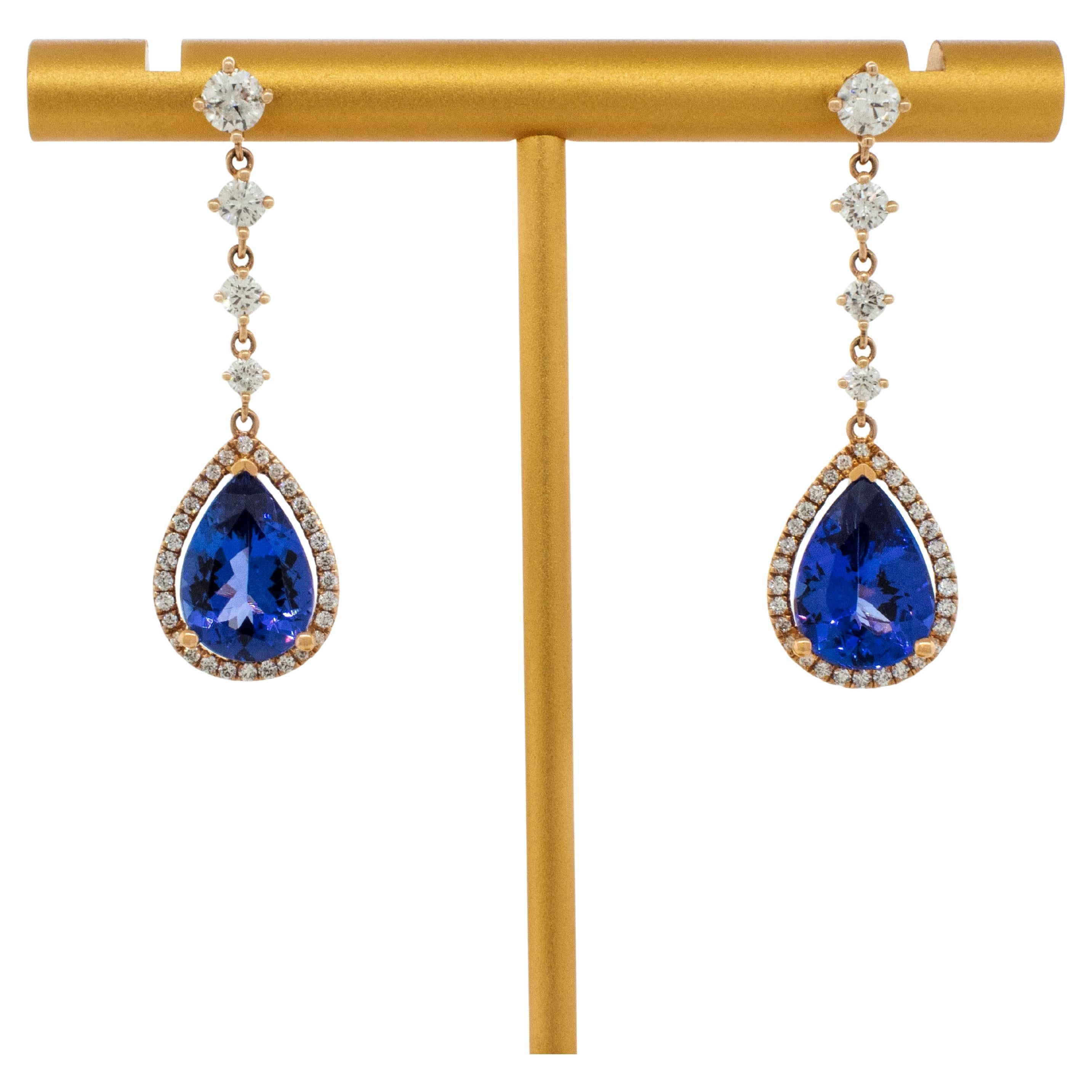 A pair of Tanzanite and Diamond Drop Earrings in 14k Rose Gold
