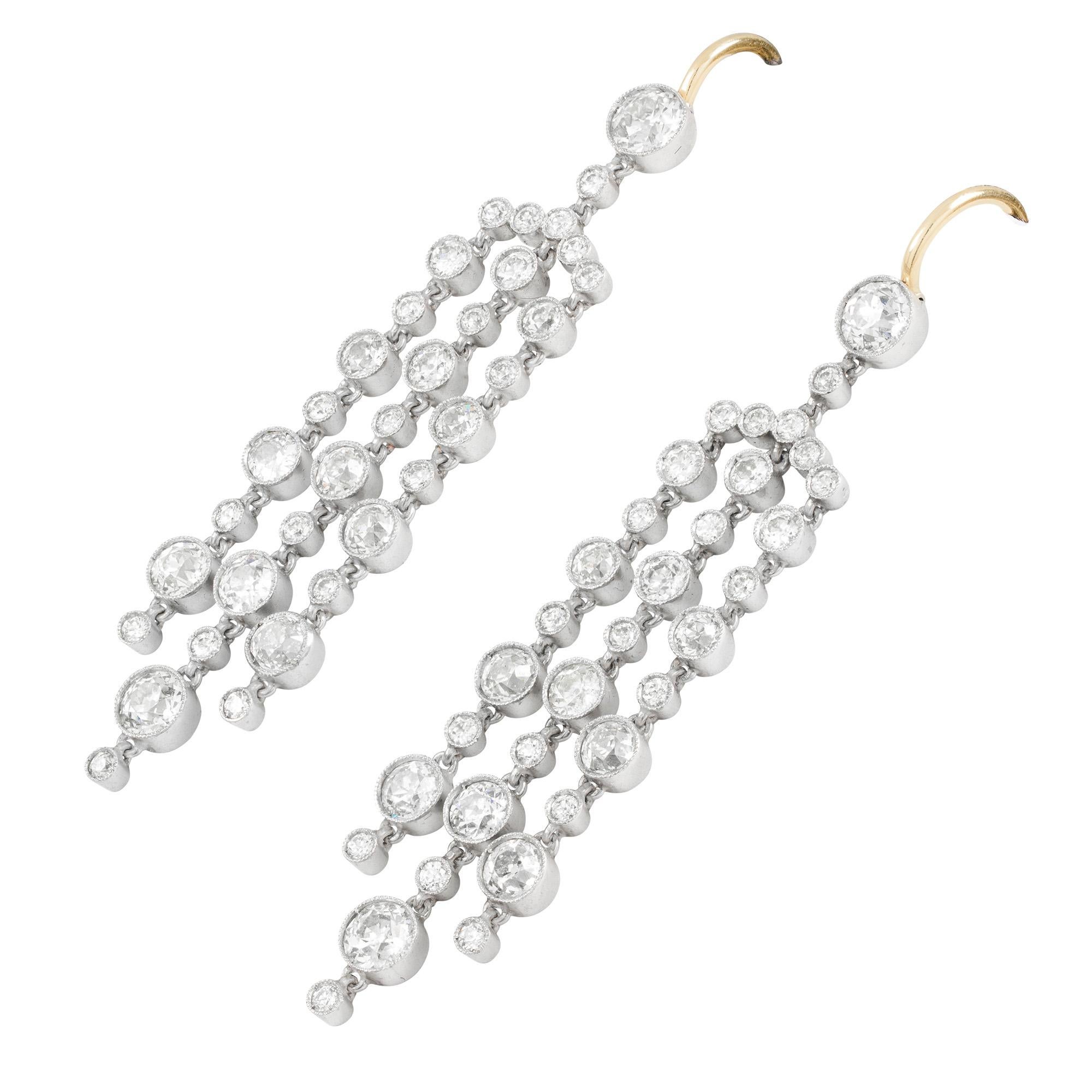 Modern Pair of Tassel Diamond Drop Earrings