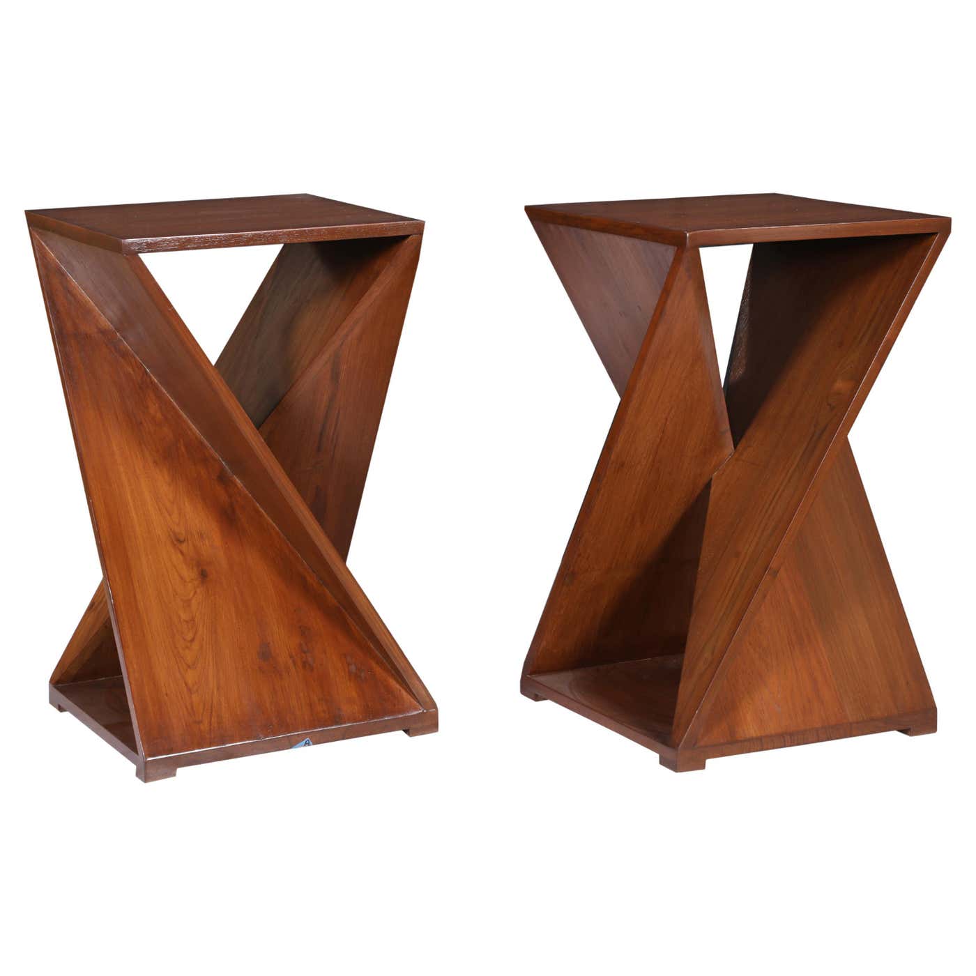 Pair of Teak Architectural Side or End Tables by Deborah Lockhart