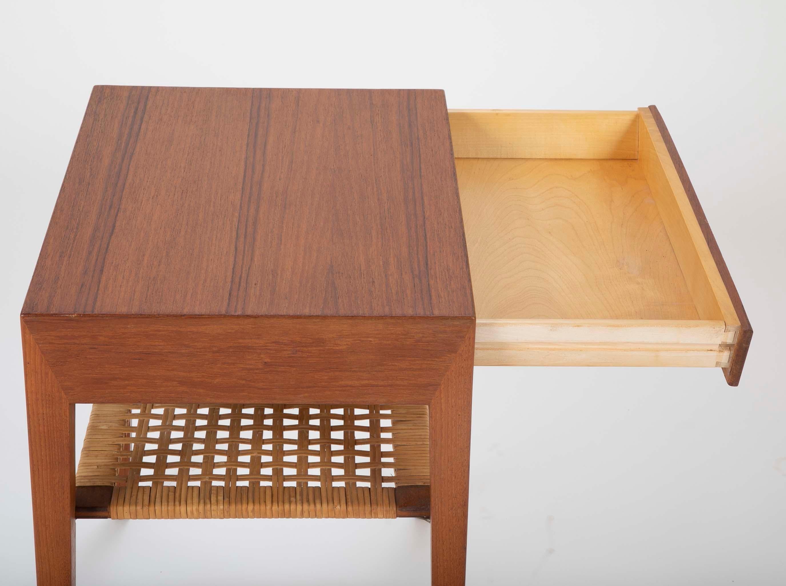 Mid-20th Century Pair of Teak Bedside Tables with Rush Shelf Designed by Severin Hansen Jr.
