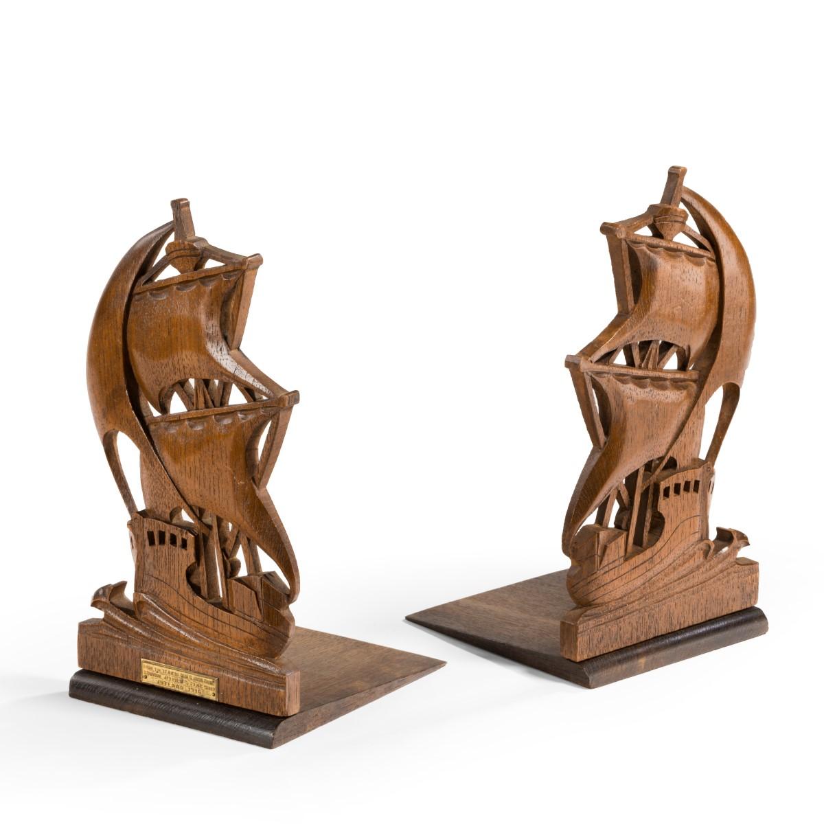 Early 20th Century Pair of Teak Book Ends from HMS Iron Duke