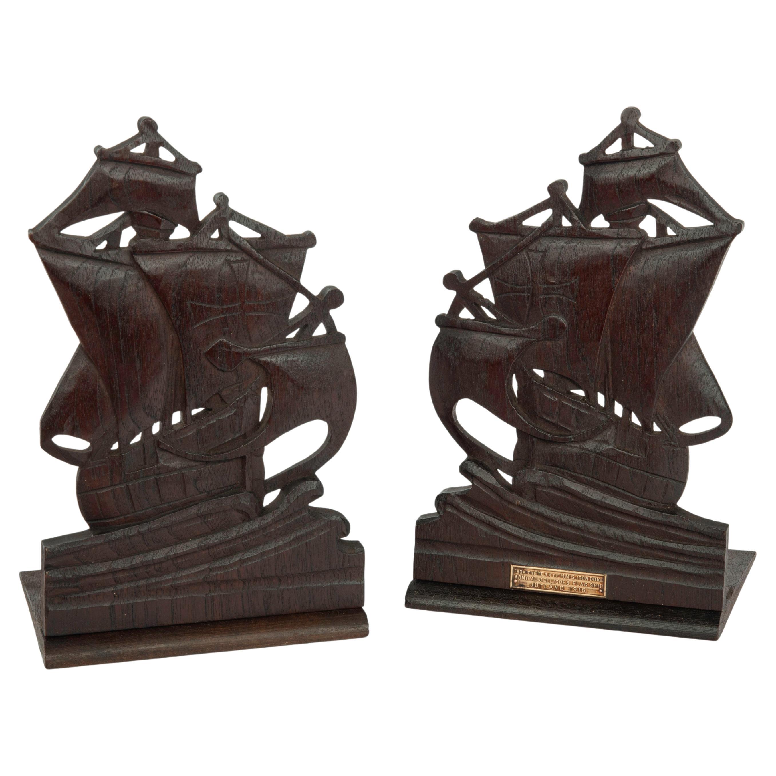A pair of teak bookends from the Iron Duke, Battle of Jutland, 1916 For Sale