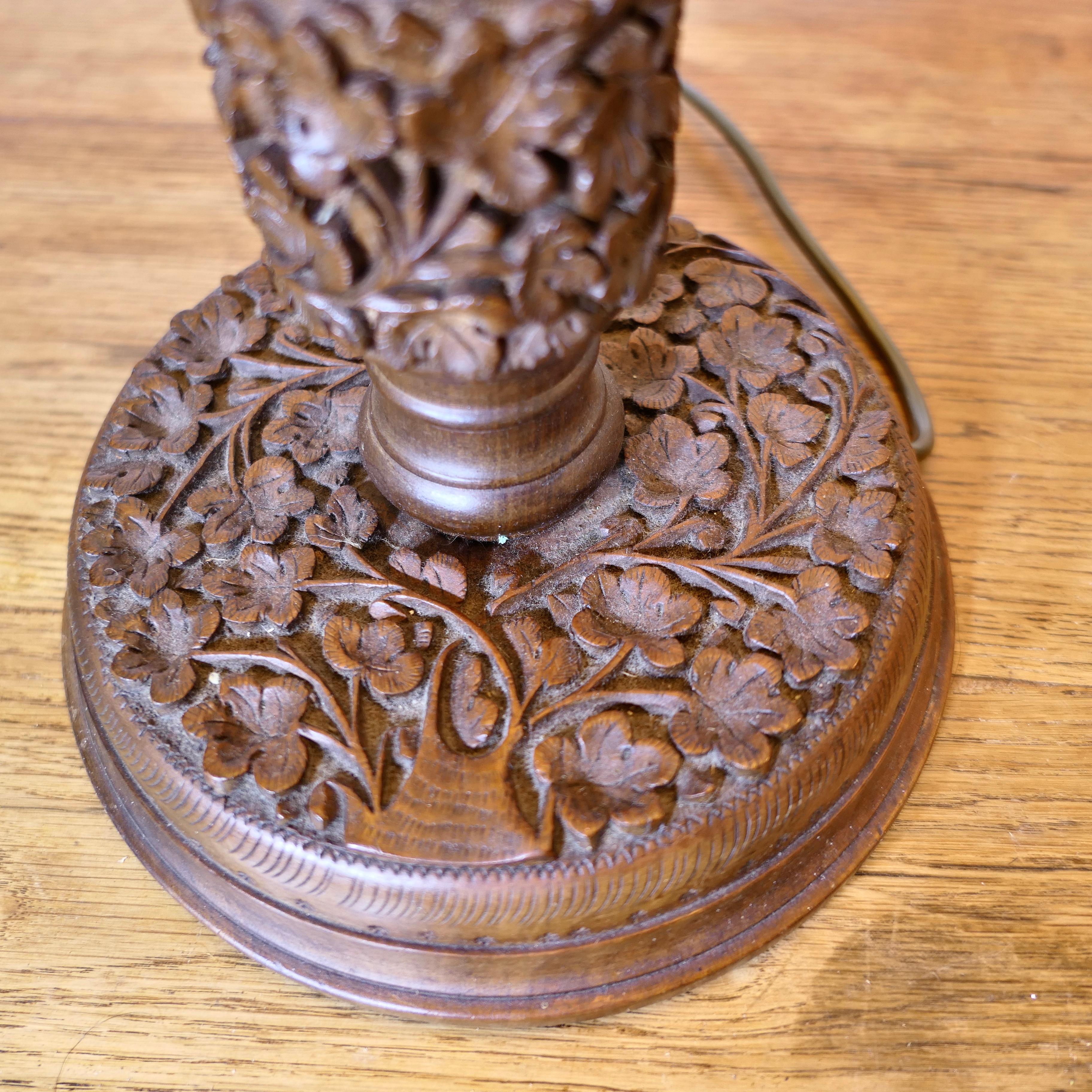 20th Century A Pair of Teak Carved Tree of Life Table Lamps   A superb pair of large lamps For Sale