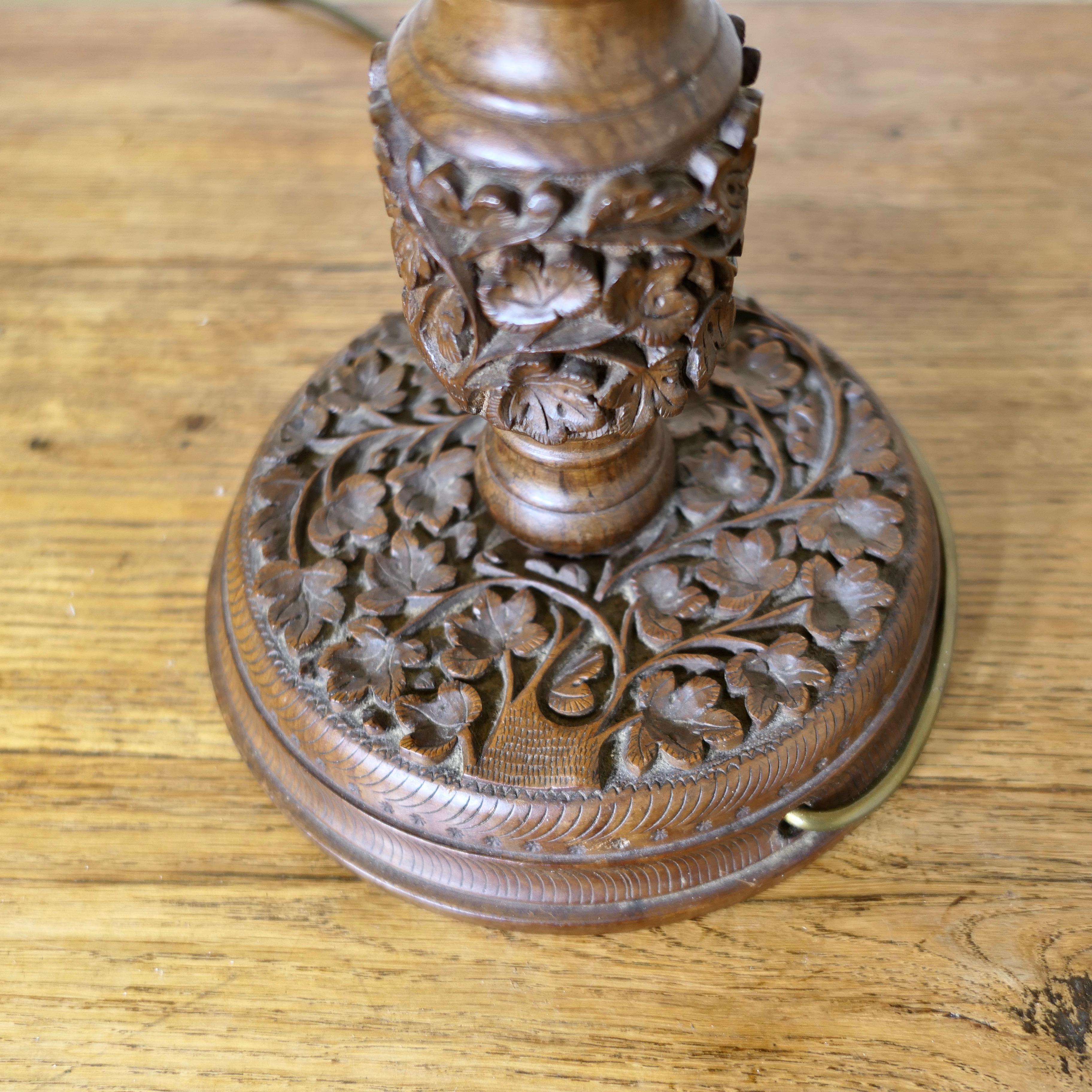 A Pair of Teak Carved Tree of Life Table Lamps   A superb pair of large lamps For Sale 4