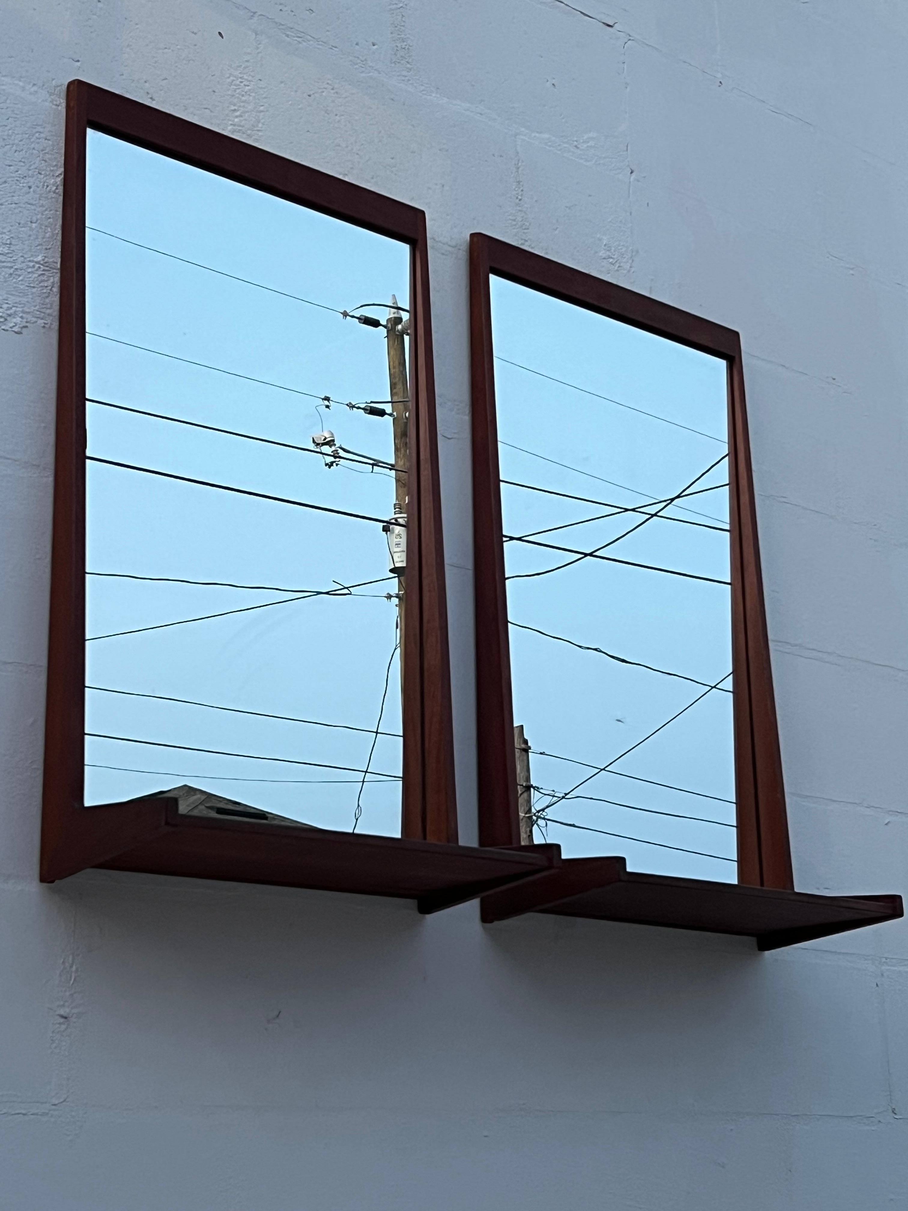 Mid-Century Modern A Pair Of Teak Danish Mirrors With Shelves Aksel Kjersgaard 1960's For Sale