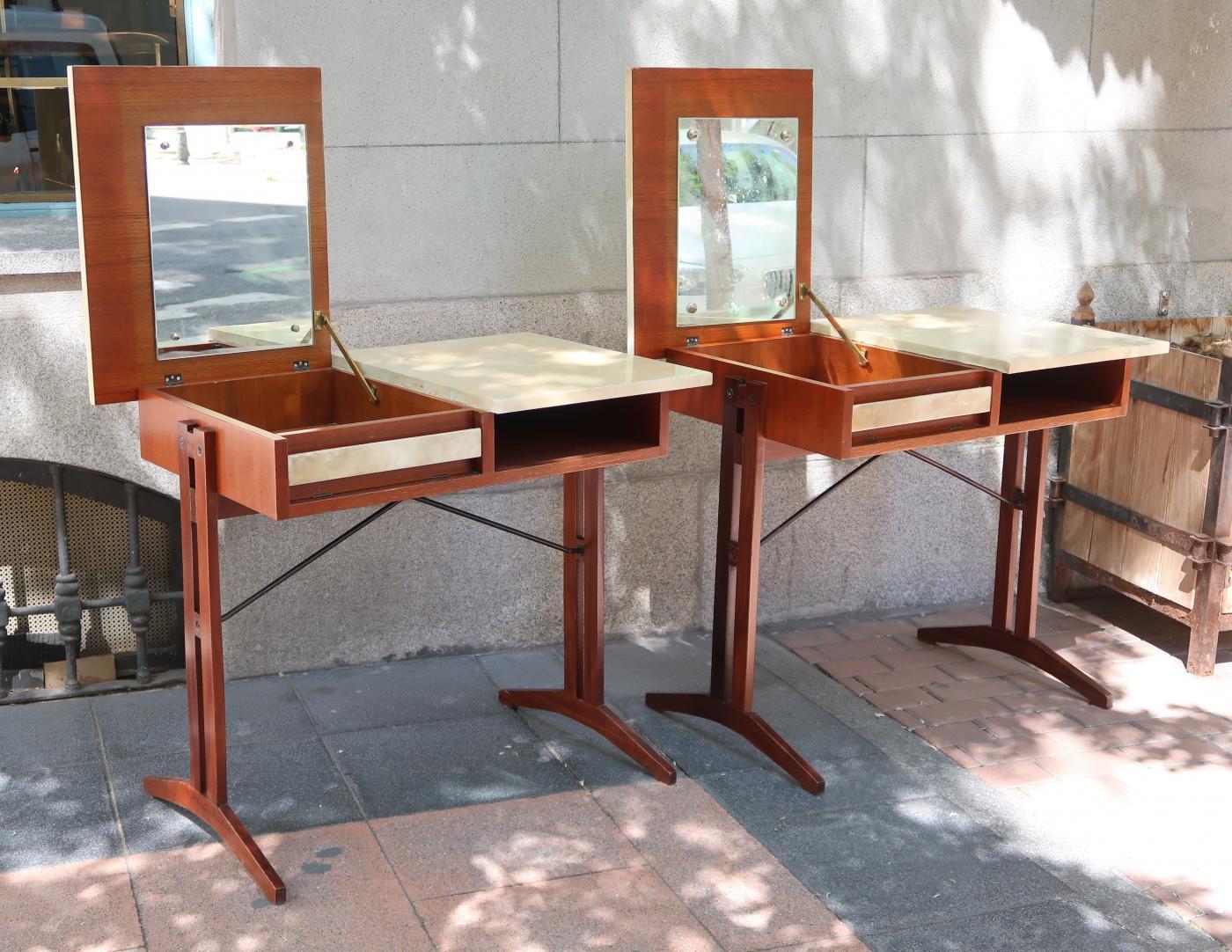 Mid-20th Century Pair of Teak, Lacquered Parchment and Glass Midcentury Dressers, Italy 1960