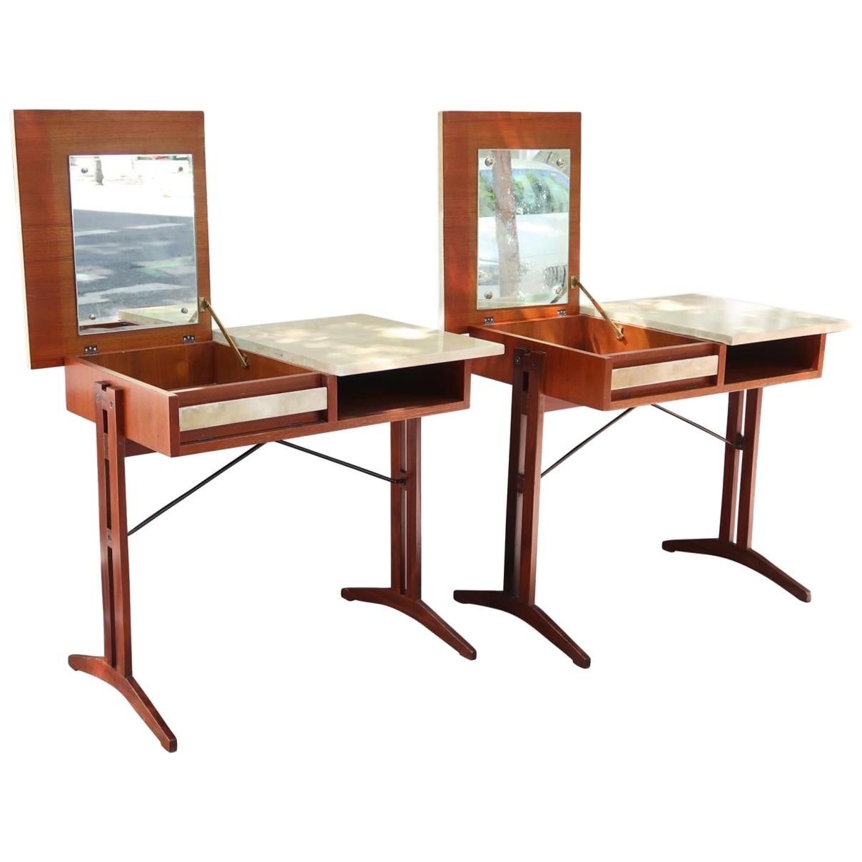 Pair of Teak, Lacquered Parchment and Glass Midcentury Dressers, Italy 1960