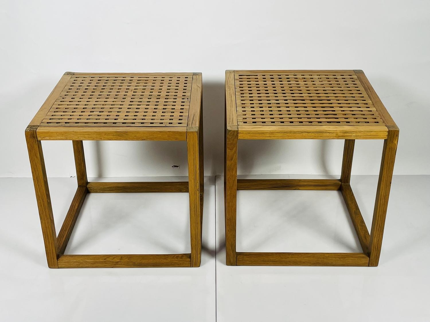 Pair of Teak Lattice Cube Tables by Summit Furniture In Good Condition For Sale In Los Angeles, CA