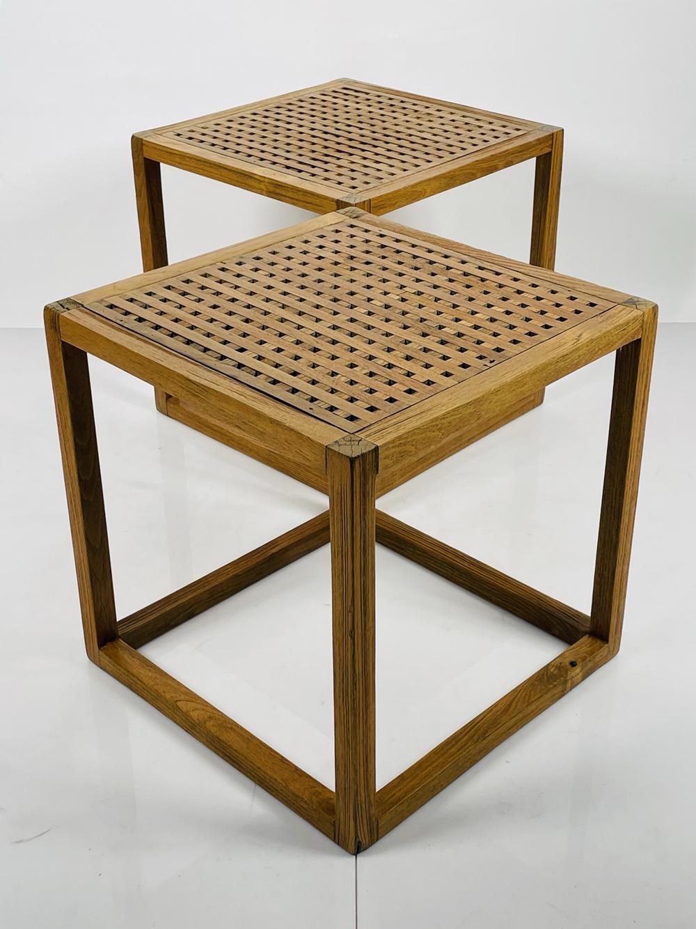 Late 20th Century Pair of Teak Lattice Cube Tables by Summit Furniture For Sale