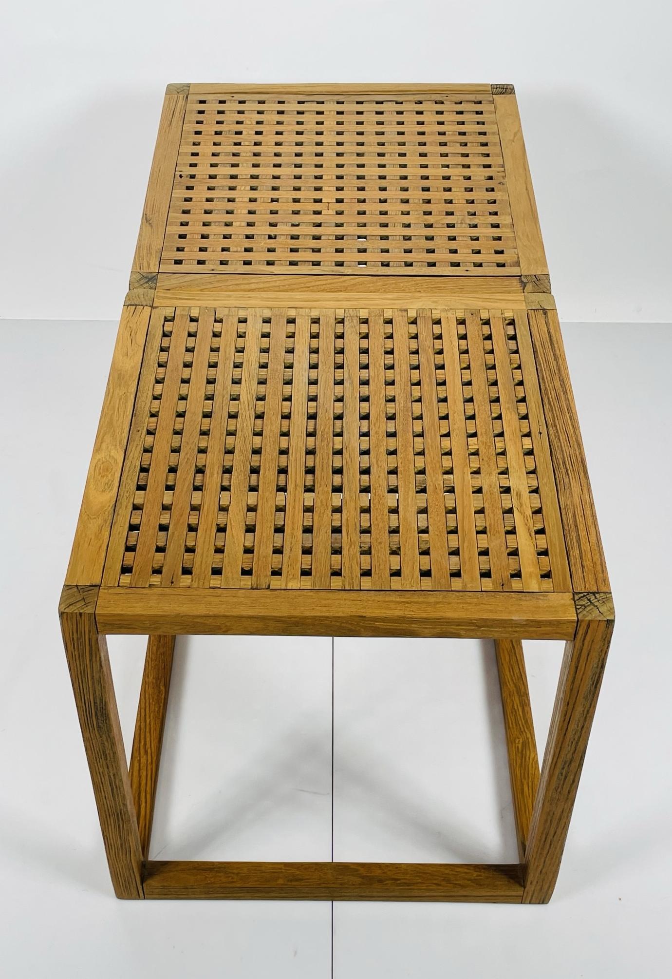 Pair of Teak Lattice Cube Tables by Summit Furniture For Sale 2