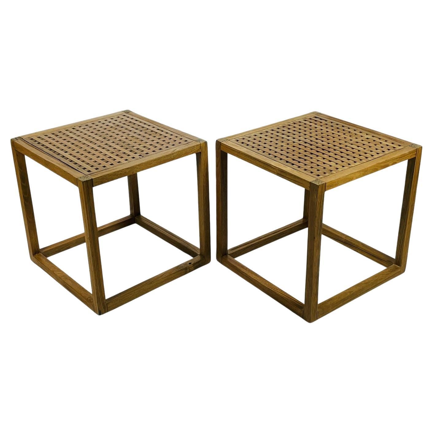 Pair of Teak Lattice Cube Tables by Summit Furniture