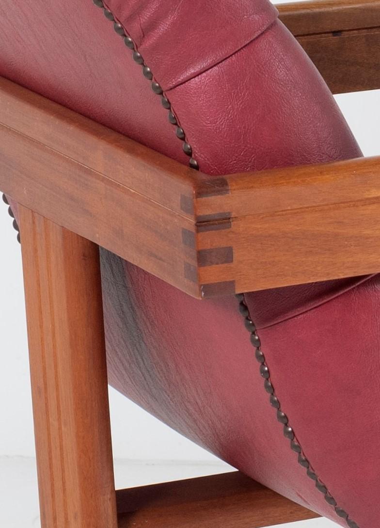 Paire de chaises de bureau de bibliothèque en cuir de teck à la manière de Tobia Scarpa en vente 5