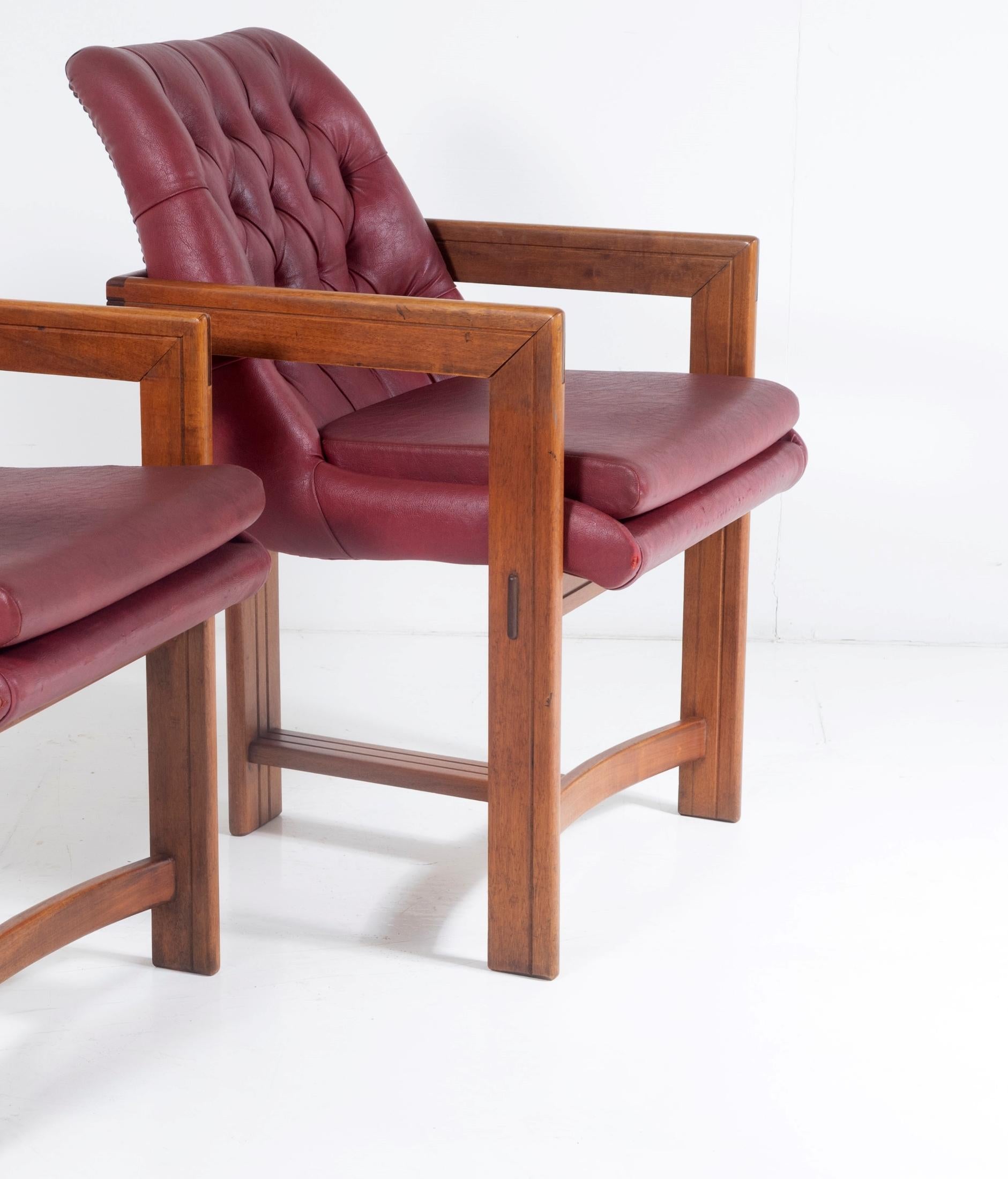 Pair of Teak Leather Library Study Desk Chairs in the Manner of Tobia Scarpa For Sale 7