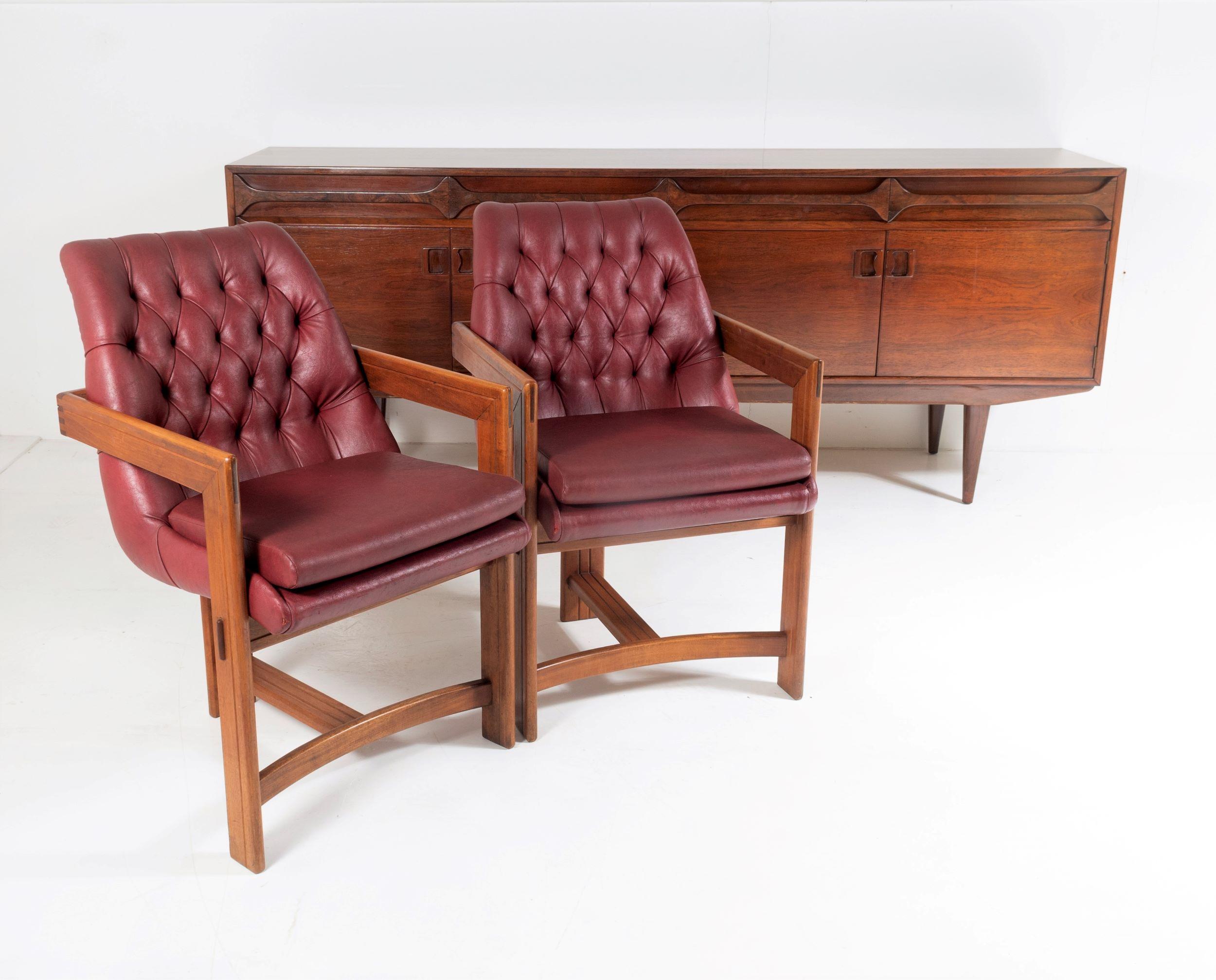 Pair of Teak Leather Library Study Desk Chairs in the Manner of Tobia Scarpa For Sale 9