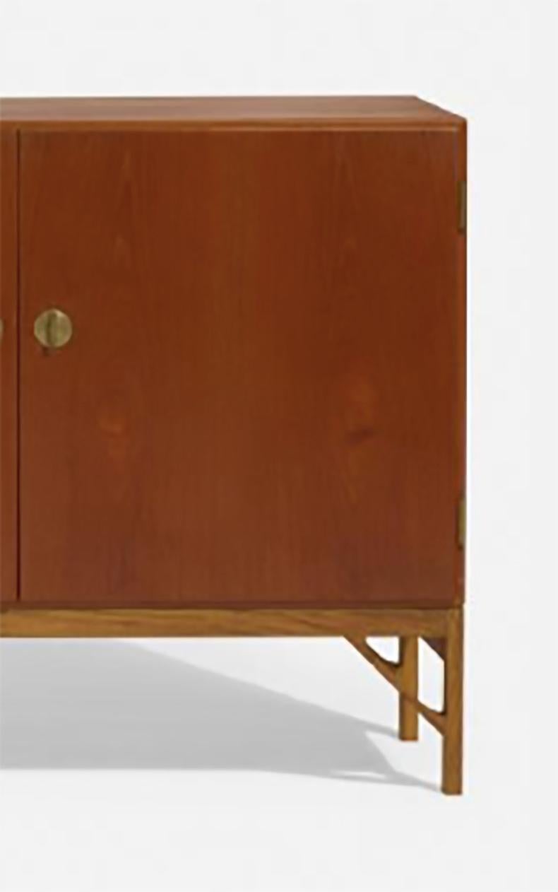 Mid-Century Modern Pair of Teak, Oak and Brass Cabinets Designed by Borge Mogensen