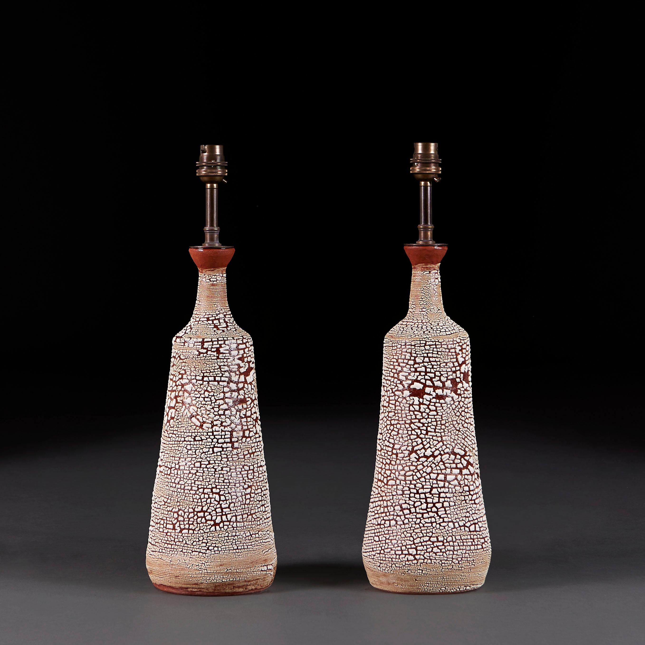 English A Pair of Terracotta Art Pottery Lamps